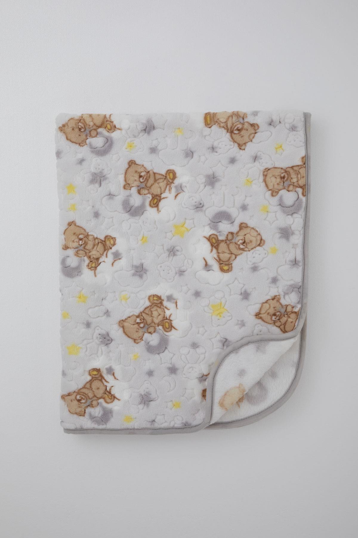 Golden Golden Yenidoğan Bebek Battaniyesi Emboss Kabartma Ayıcık Desenli Açık Gri (Standart)