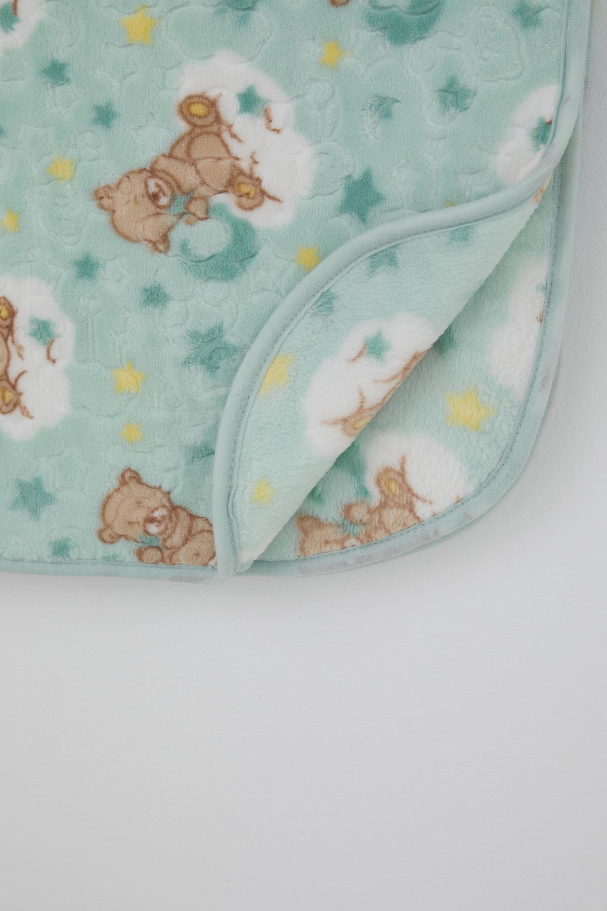 Golden Golden Yenidoğan Bebek Battaniyesi Emboss Kabartma Ayıcık Desenli Su Yeşili (100 x 120 cm)