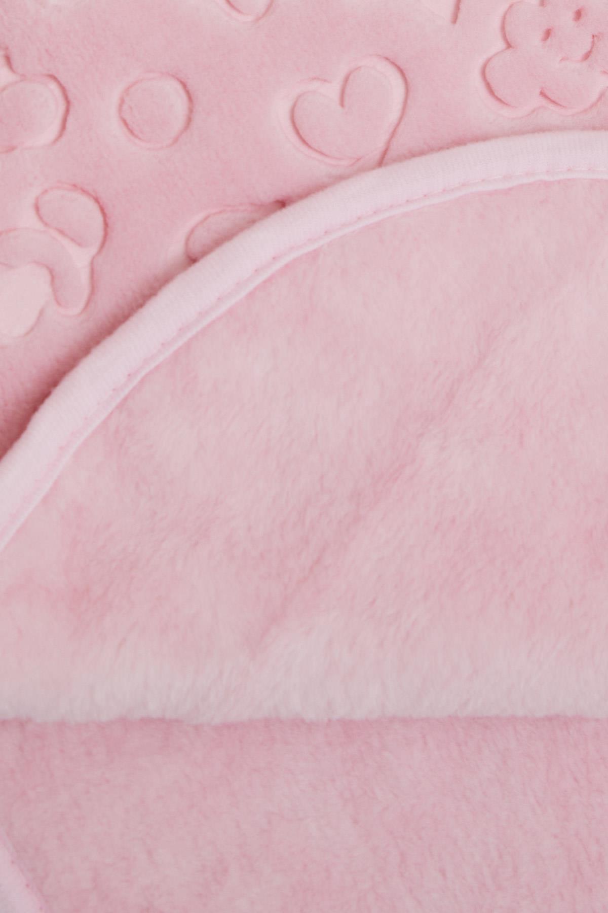 GOLDEN Golden Yenidoğan Bebek Battaniyesi Emboss Kabartma Desenli Pembe