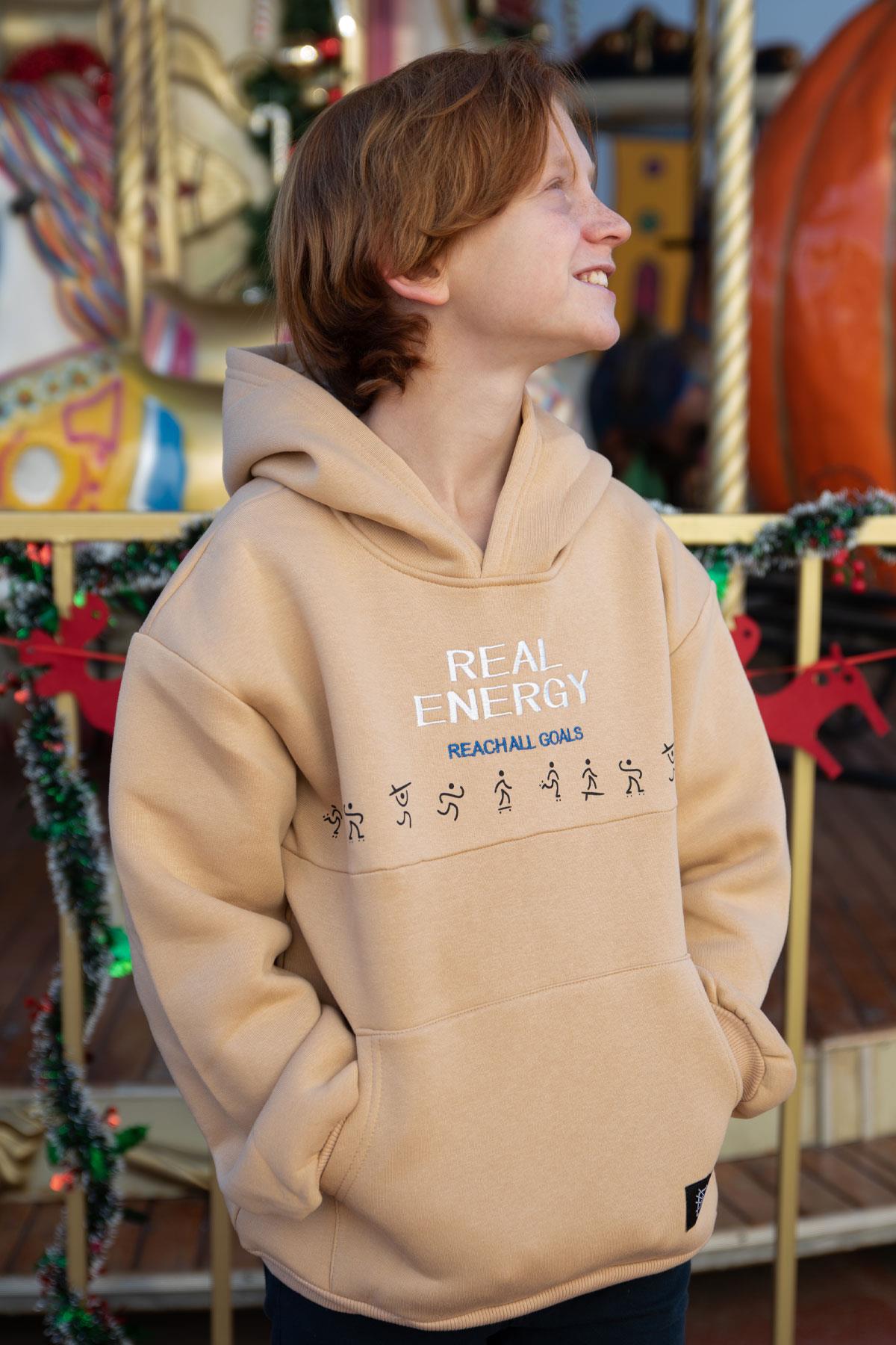 Jabber Erkek Çocuk Sweatshirt Enerji Modu Bej (5-14 Yaş)