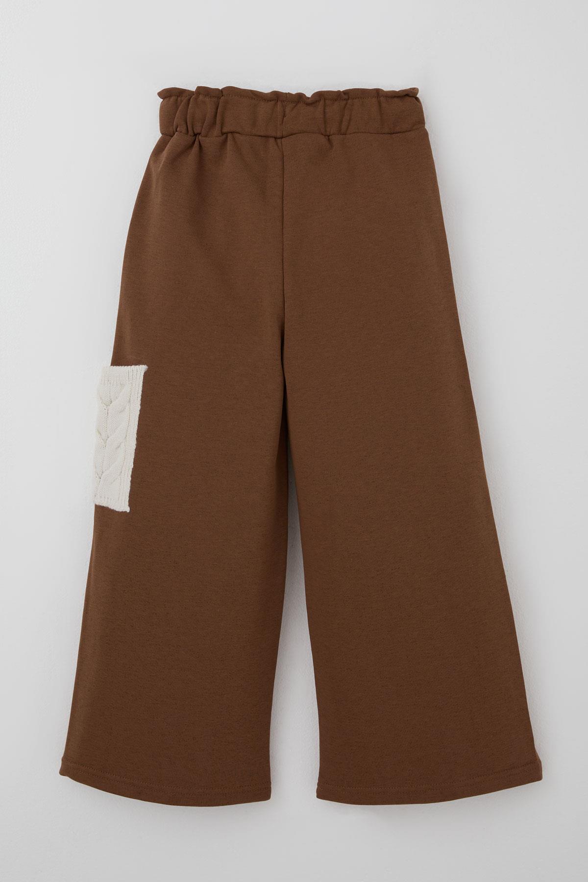 Jabber Kız Çocuk Eşofman Takımı Triko Detaylı Kapüşonlu Bağcıklı Kahverengi (4-12 Yaş)