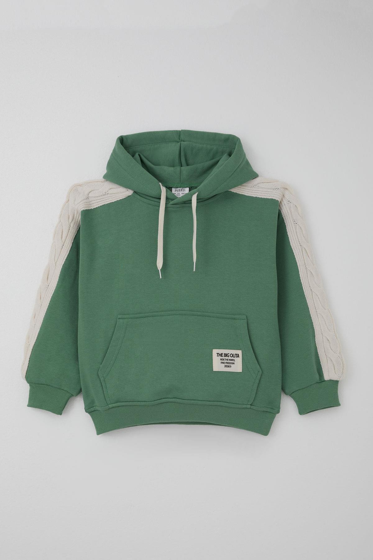 Jabber Kız Çocuk Eşofman Takımı Triko Detaylı Kapüşonlu Bağcıklı Mint Yeşili (4-12 Yaş)