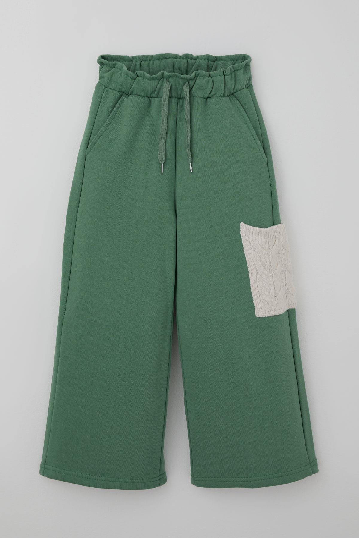 Jabber Kız Çocuk Eşofman Takımı Triko Detaylı Kapüşonlu Bağcıklı Mint Yeşili (4-12 Yaş)