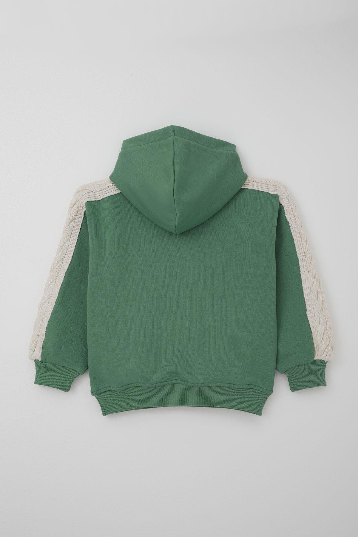 Jabber Kız Çocuk Eşofman Takımı Triko Detaylı Kapüşonlu Bağcıklı Mint Yeşili (4-12 Yaş)