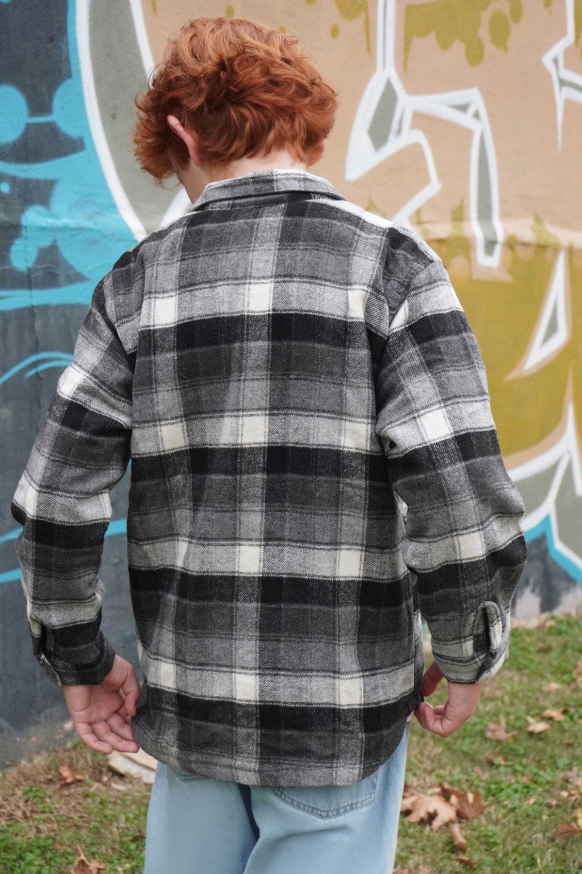 Jack Lions Erkek Çocuk Mont Ekose Desenli Düğmeli Cepli Gri (10-14 Yaş)