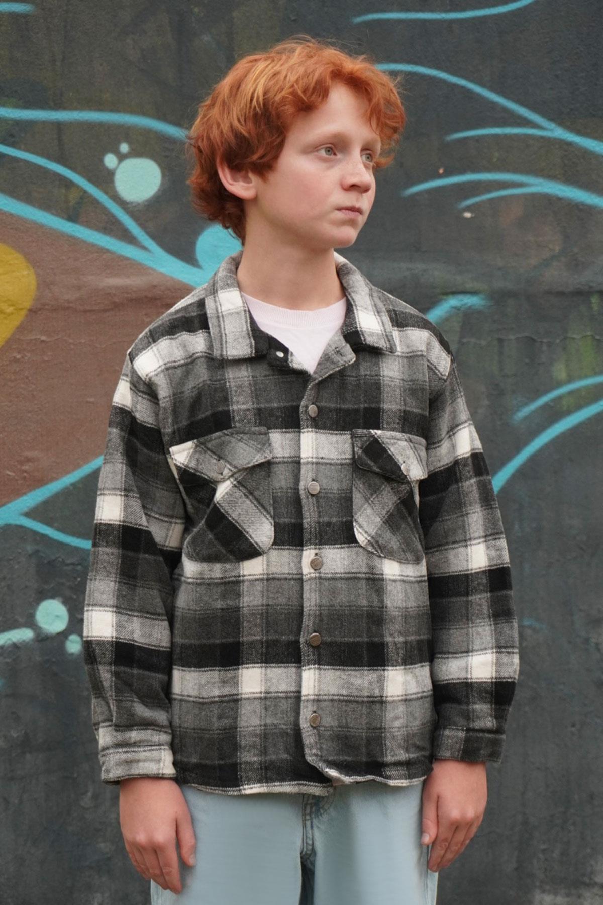 Jack Lions Erkek Çocuk Mont Ekose Desenli Düğmeli Cepli Gri (10-14 Yaş)