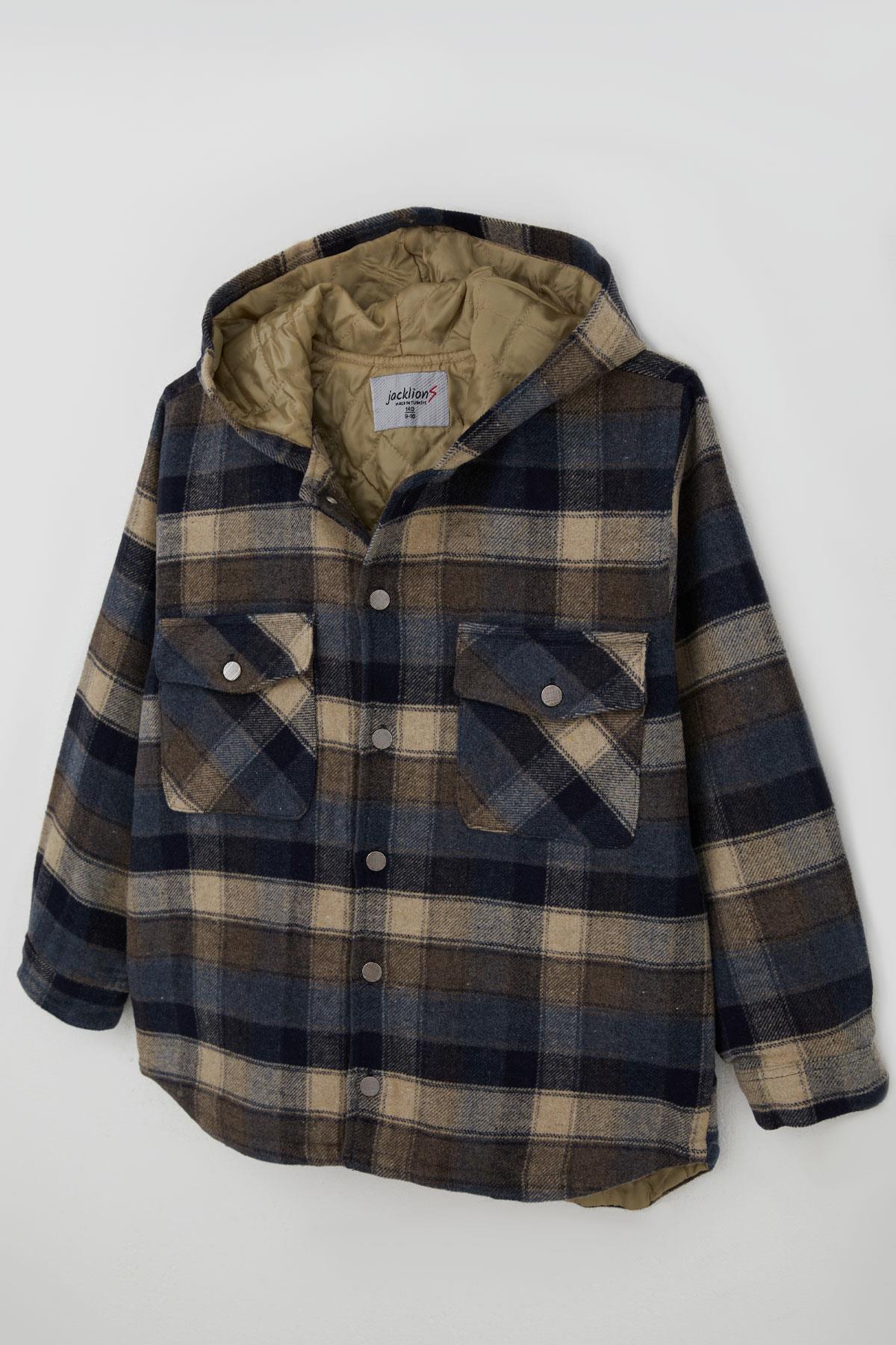 Jack Lions Erkek Çocuk Mont Ekose Desenli Kapüşonlu Düğmeli Karışık Renk (10-14 Yaş)