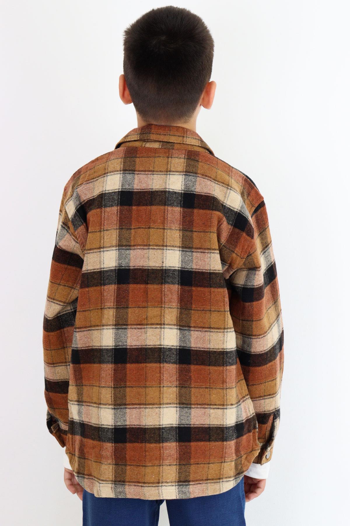 Jack Lions Erkek Çocuk Mont Ekose Desenli Düğmeli Cepli Kahverengi (10-14 Yaş)