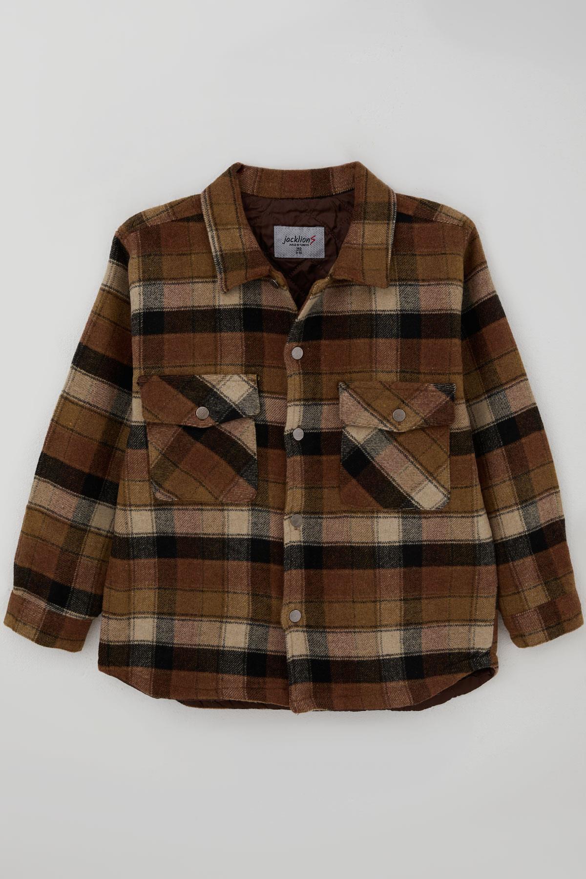 Jack Lions Erkek Çocuk Mont Ekose Desenli Düğmeli Cepli Kahverengi (10-14 Yaş)