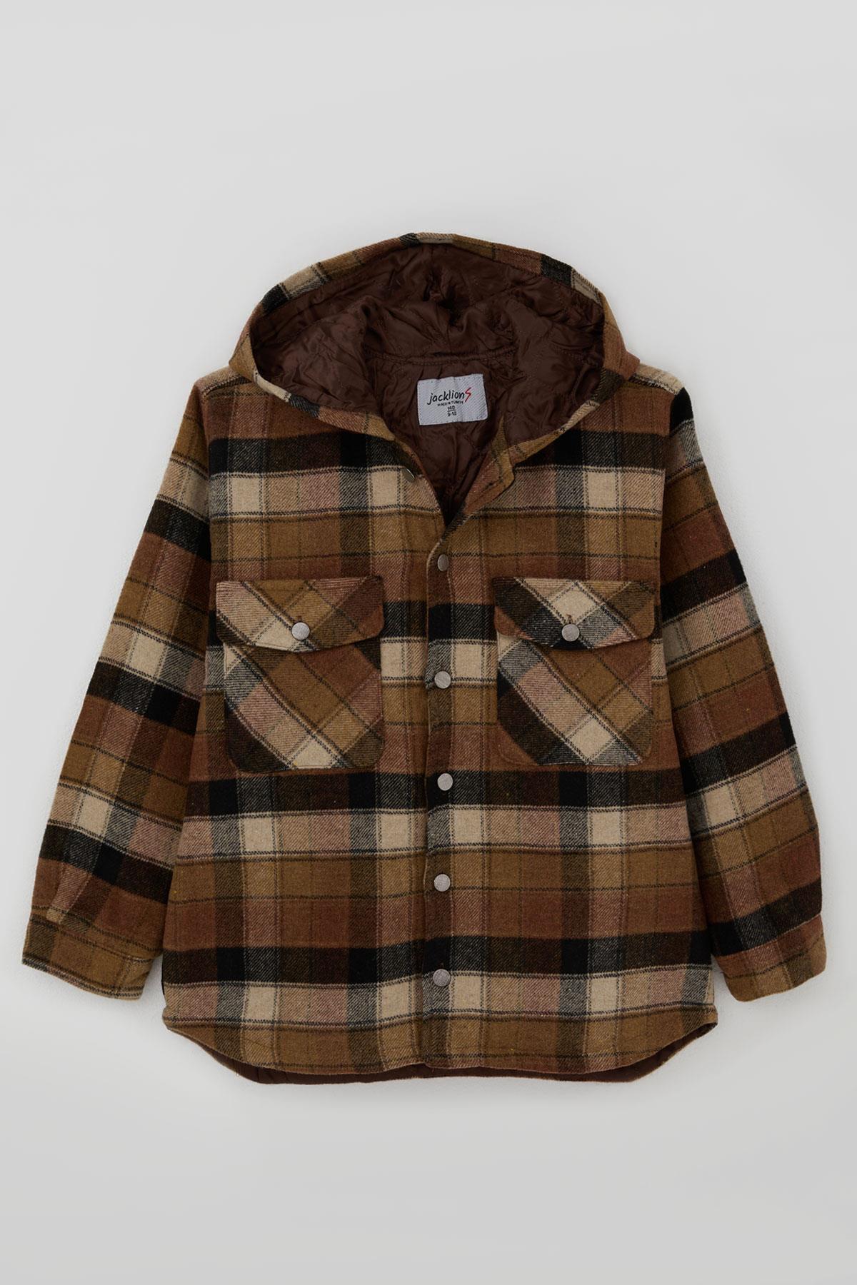 Jack Lions Erkek Çocuk Mont Ekose Desenli Kapüşonlu Düğmeli Karışık Renk (10-14 Yaş)