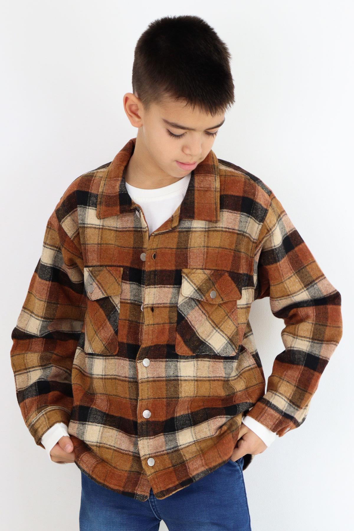 Jack Lions Erkek Çocuk Mont Ekose Desenli Düğmeli Cepli Kahverengi (10-14 Yaş)