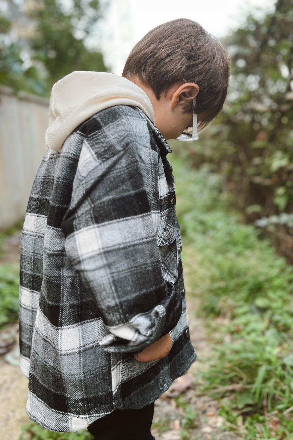 Jack Lions Erkek Çocuk Mont Ekose Desenli Düğmeli Cepli Gri (5-9 Yaş)