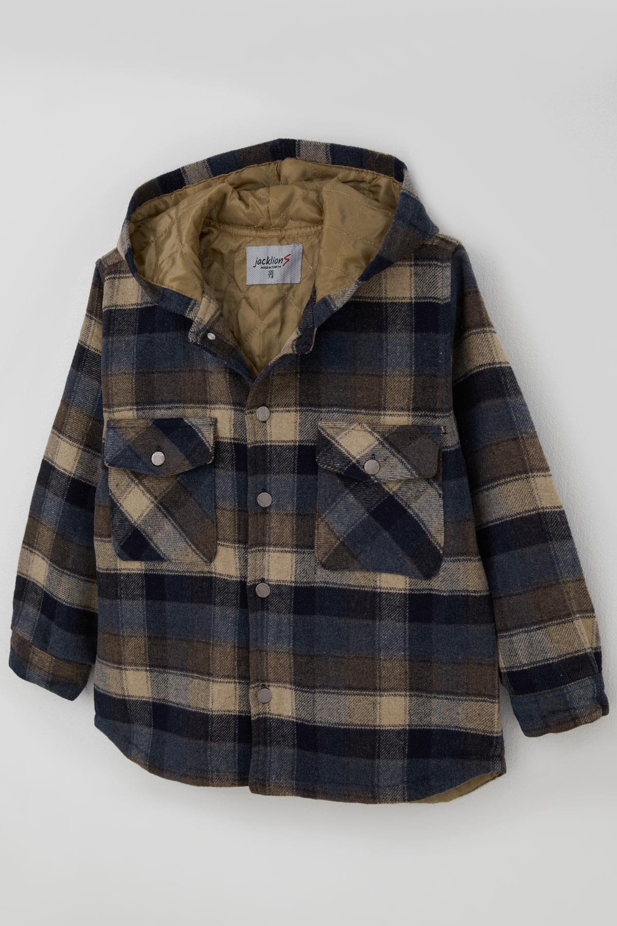 Jack Lions Erkek Çocuk Mont Ekose Desenli Kapüşonlu Düğmeli Karışık Renk (5-9 Yaş)