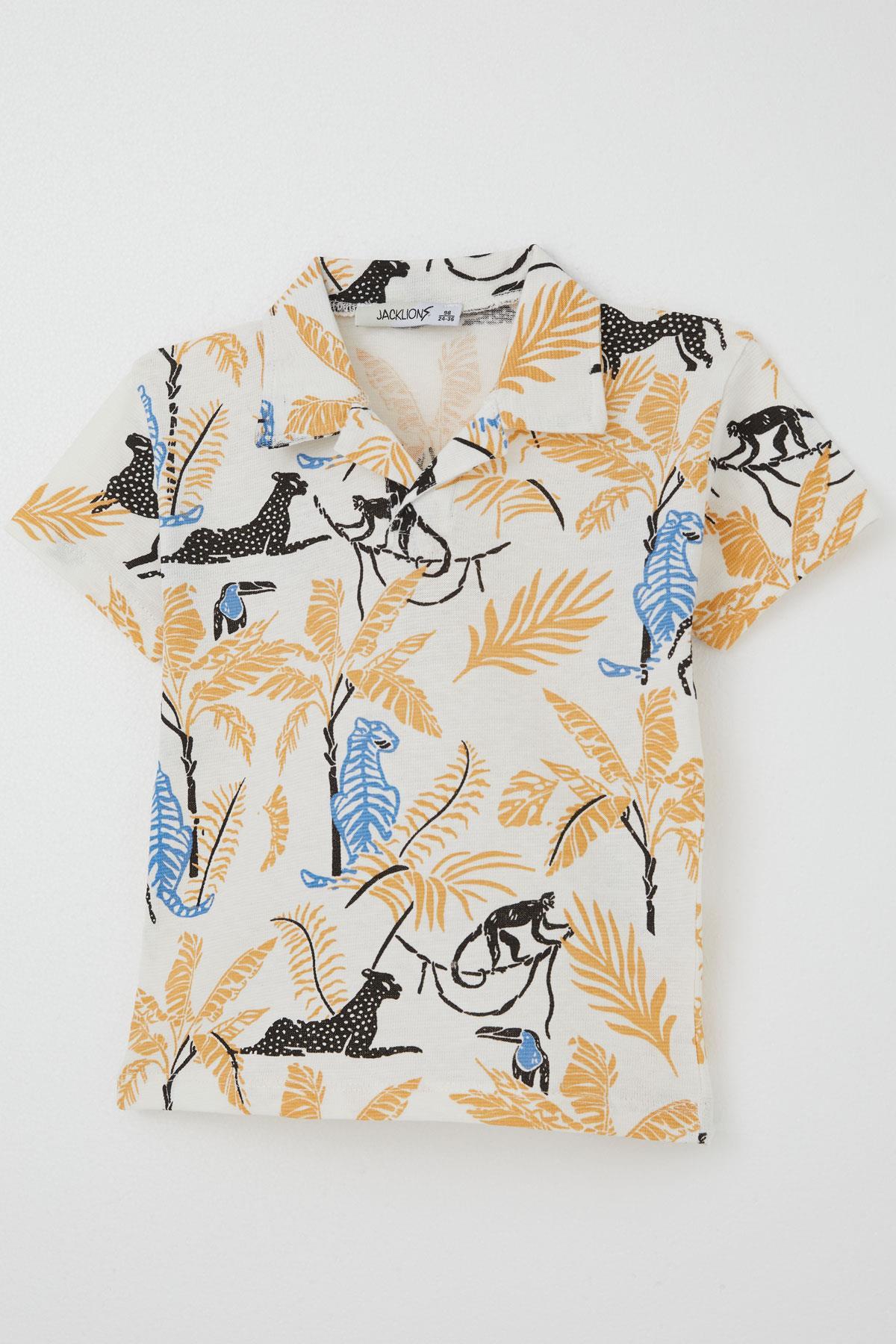 Jack Lions Erkek Çocuk Tişört Orman Temalı Hayvan Desenli Krem (1.5-5 Yaş)