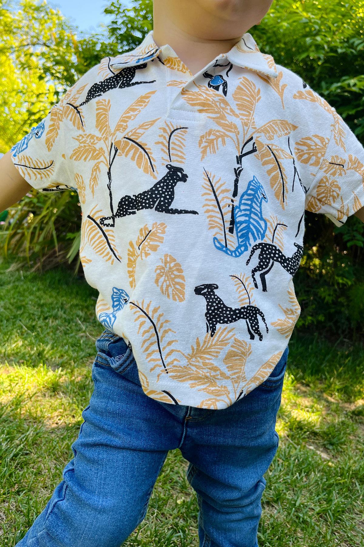 Jack Lions Erkek Çocuk Tişört Orman Temalı Hayvan Desenli Krem (1.5-5 Yaş)