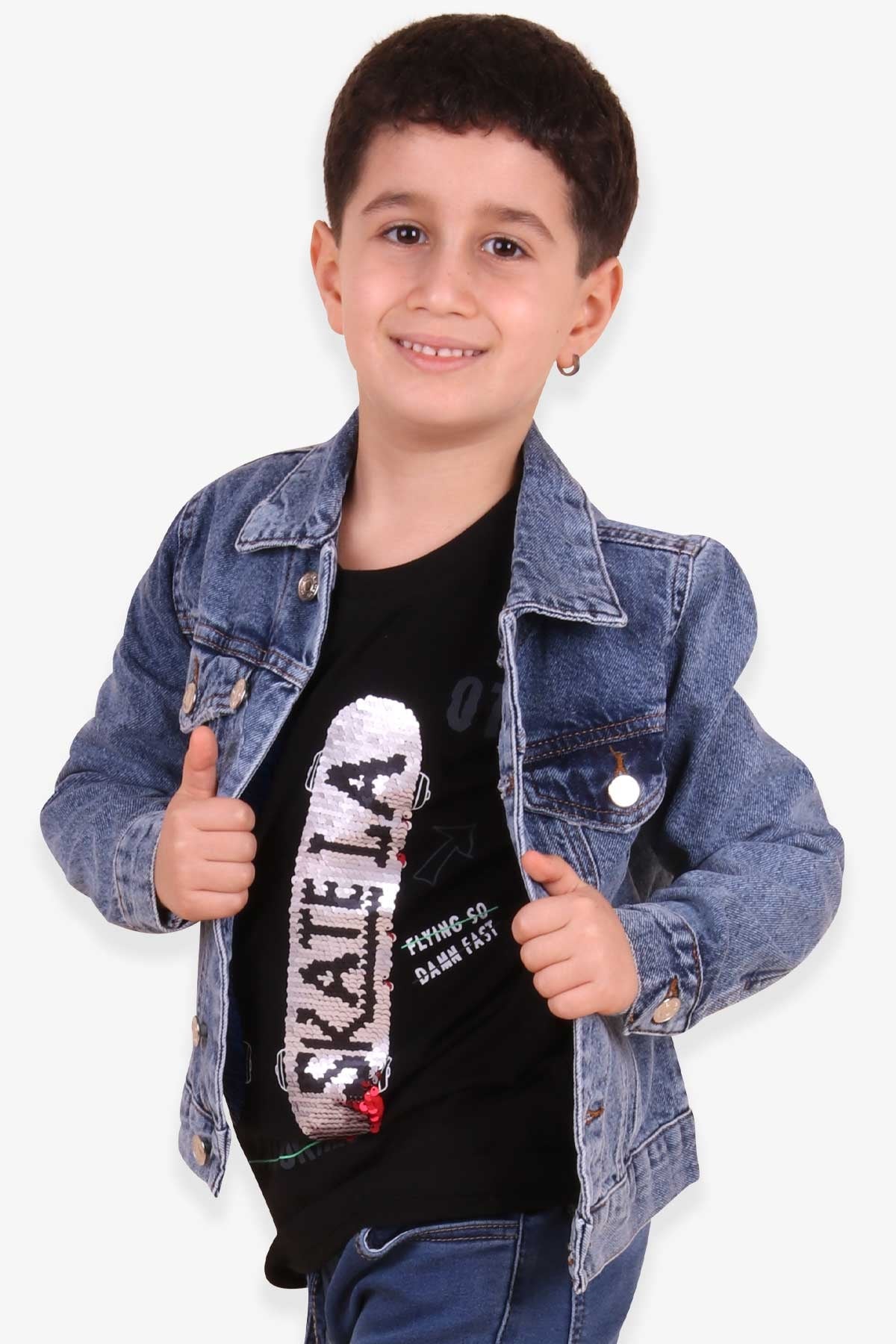 Junior Element Çocuk Kot Ceket Nakşılı Açık Mavi (5-12 Yaş)