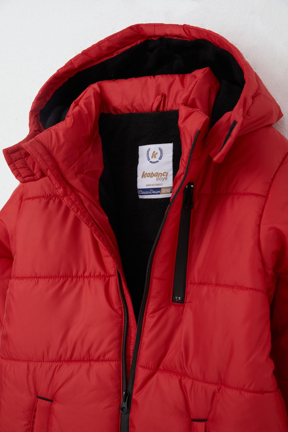 Kabancı Erkek Çocuk Mont İçi Polarlı Kapüşonlu Kırmızı (10-13 Yaş)