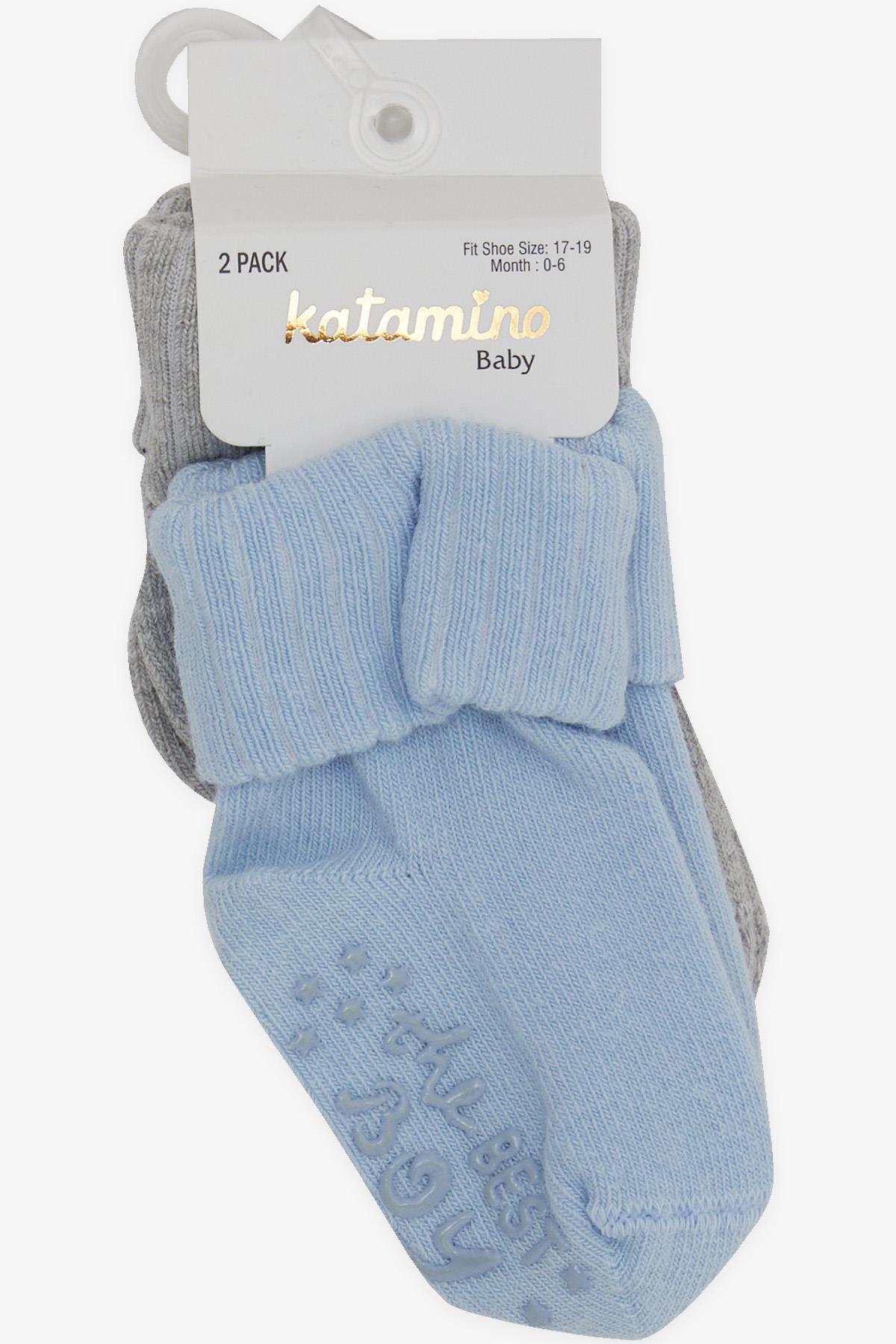 Katamino Erkek Bebek Soket Çorap 2 li Abs li Karışık Renk (6 Ay-2 Yaş)