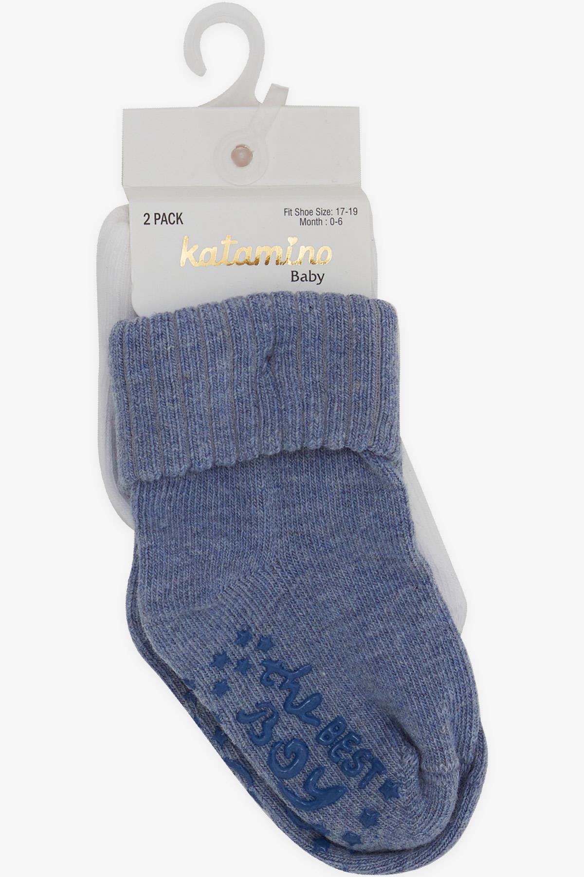 Katamino Erkek Bebek Soket Çorap 2 li Abs li Karışık Renk (6 Ay-2 Yaş)