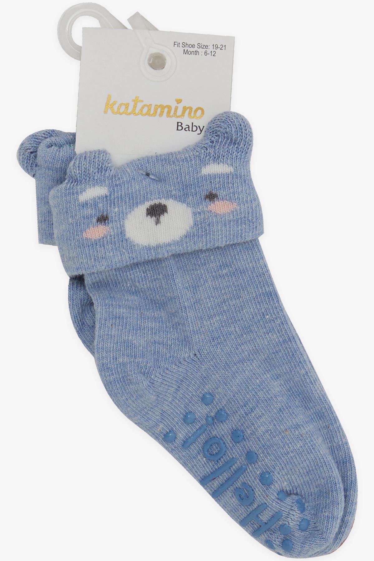 Katamino Erkek Bebek Soket Çorap 3D li Abs li Açık Mavi (6 Ay-2 Yaş)