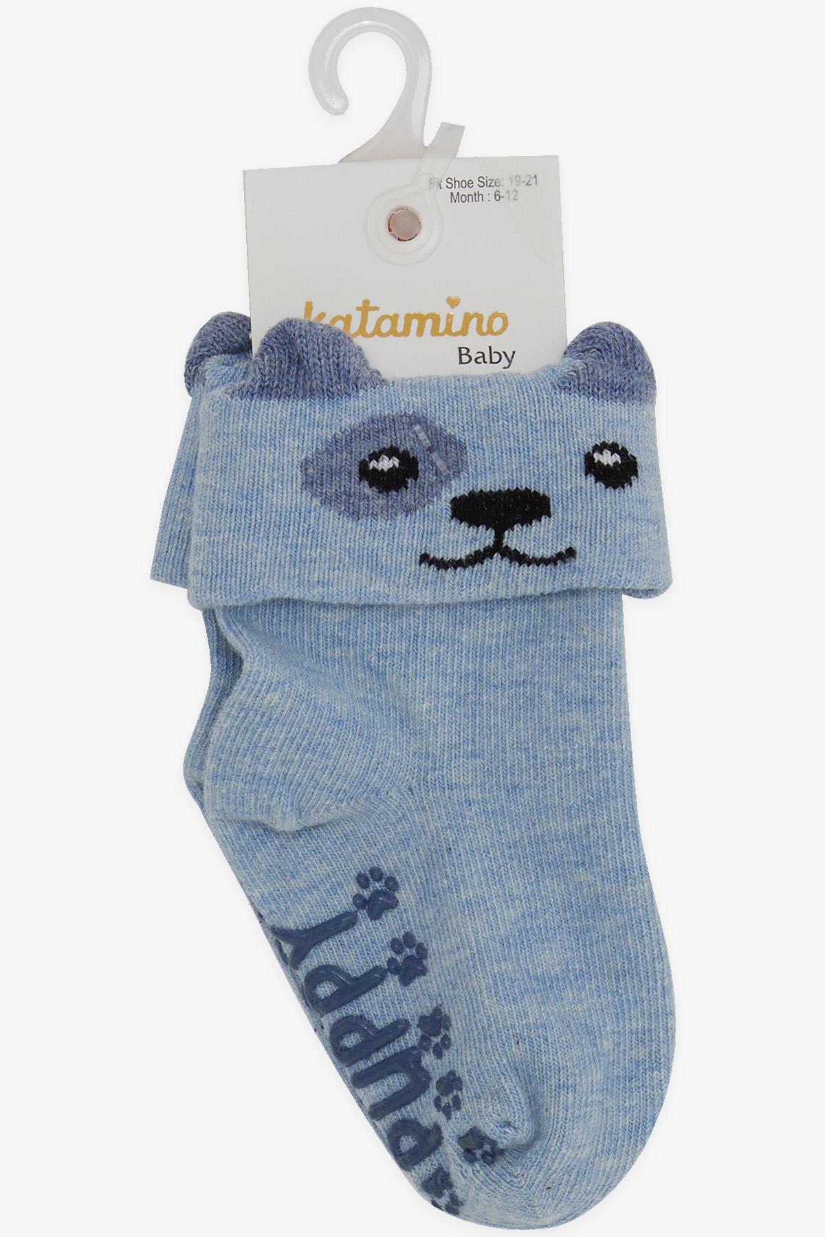Katamino Erkek Bebek Soket Çorap 3D li Abs li Açık Mavi (6 Ay-2 Yaş)