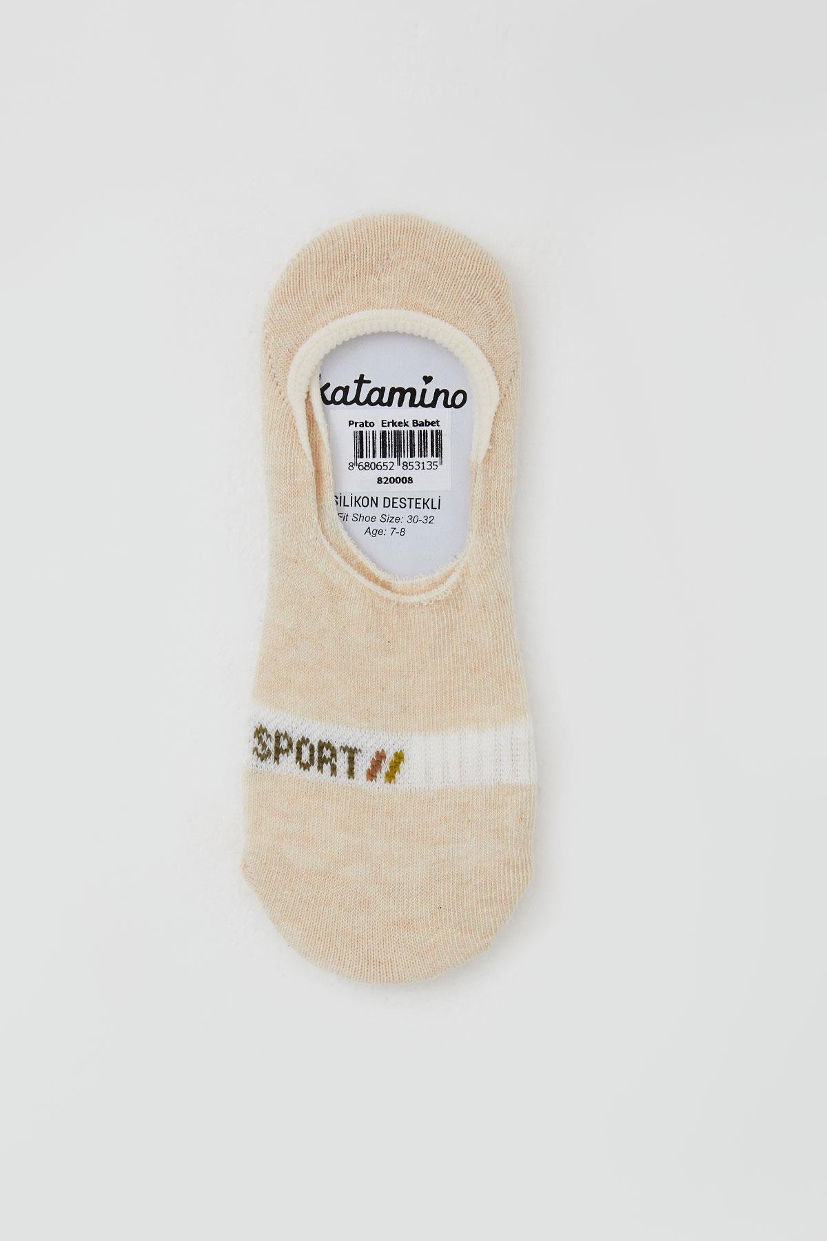 Katamino Erkek Çocuk Babet Çorap Sport Yazı Baskılı Krem (7-14 Yaş)
