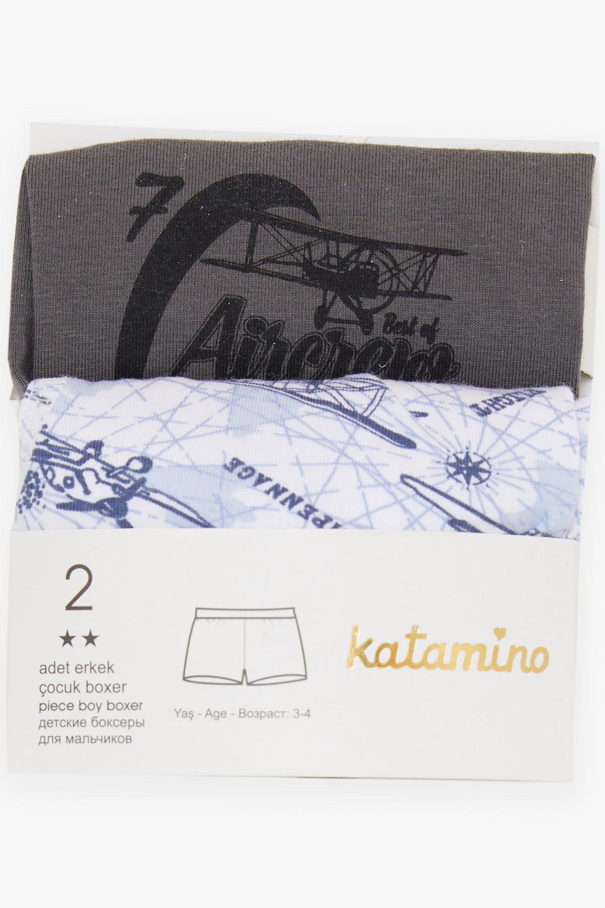 KATAMİNO Erkek Çocuk Boxer 2 li Gökyüzü Temalı Uçak Desenli Karışık Renk (1-12 Yaş)