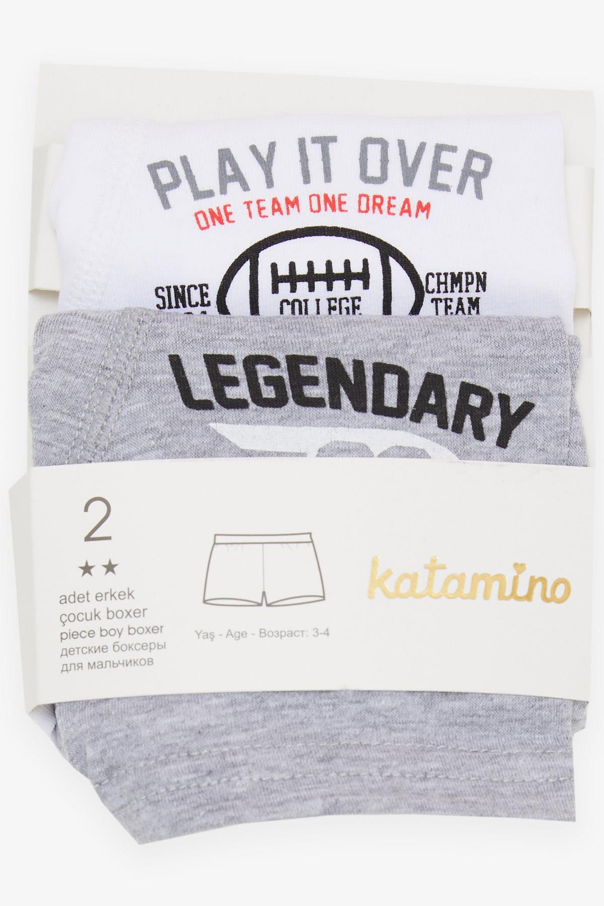 KATAMİNO Erkek Çocuk Boxer 2 li Slogan Temalı Yazı Baskılı Karışık Renk (1-13 Yaş)