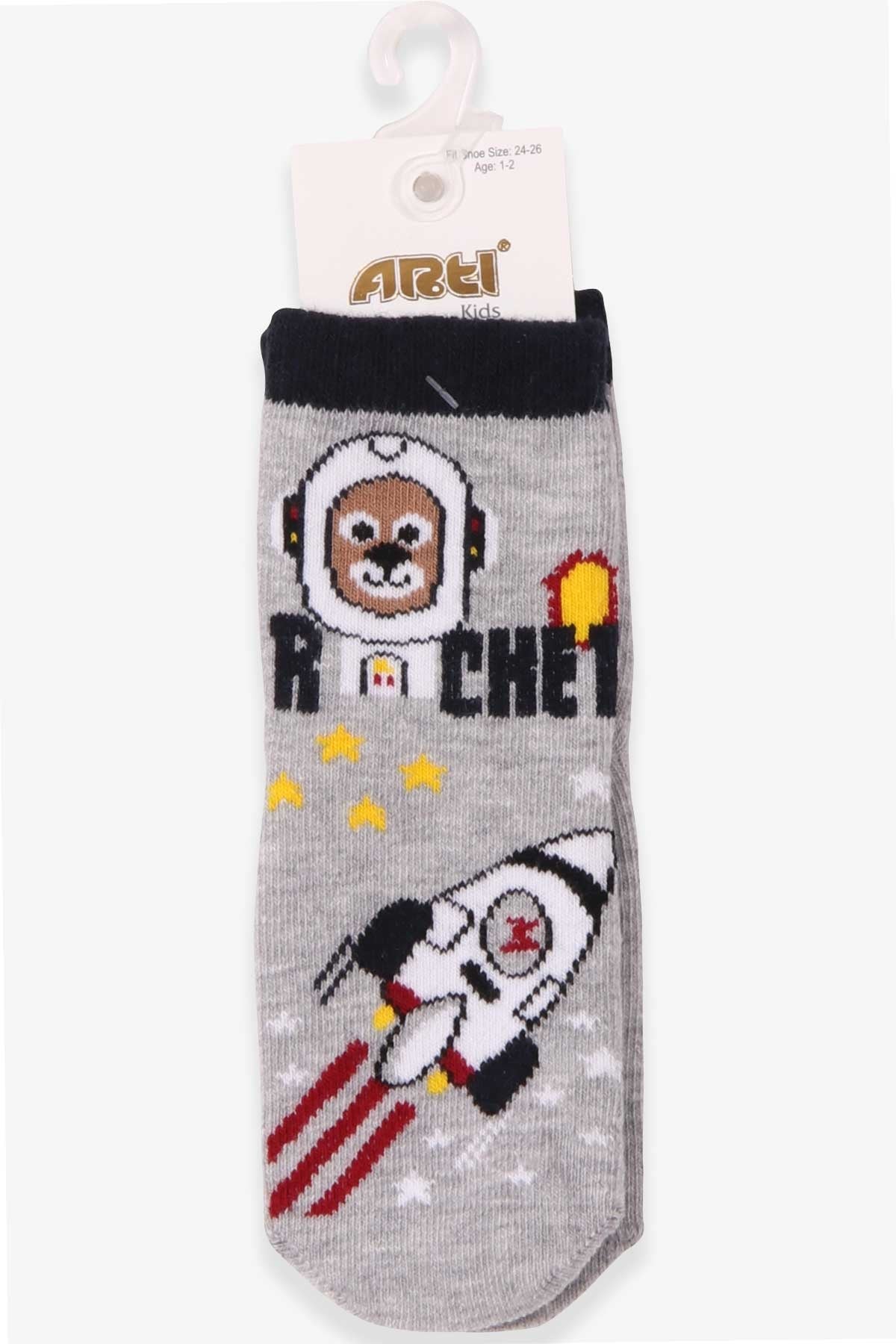 Katamino Erkek Çocuk Soket Çorap Astronot Köpek Gri (1-2-7-8 Yaş)