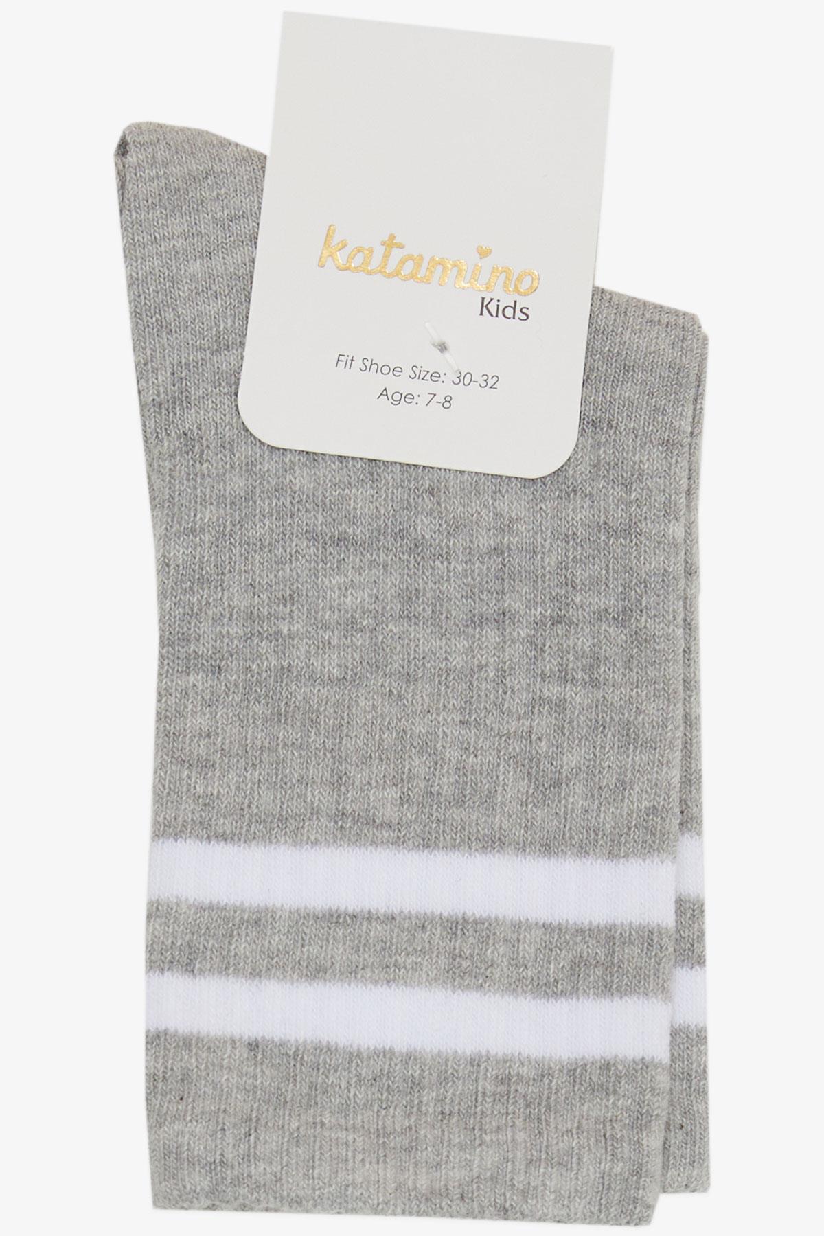 Katamino Erkek Çocuk Soket Çorap Çizgili Gri Melanj (5-12 Yaş)