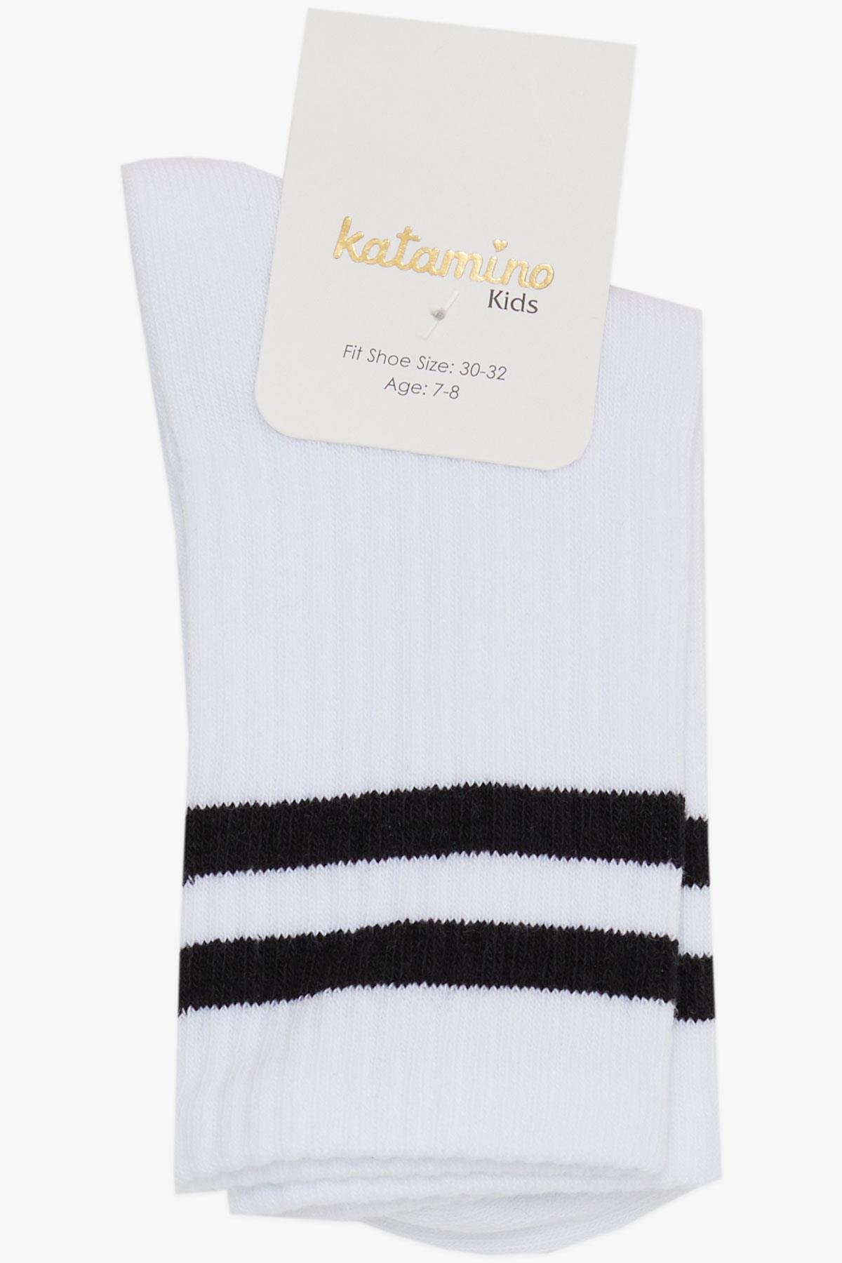 Katamino Erkek Çocuk Soket Çorap Çizgili Beyaz (5-14 Yaş)
