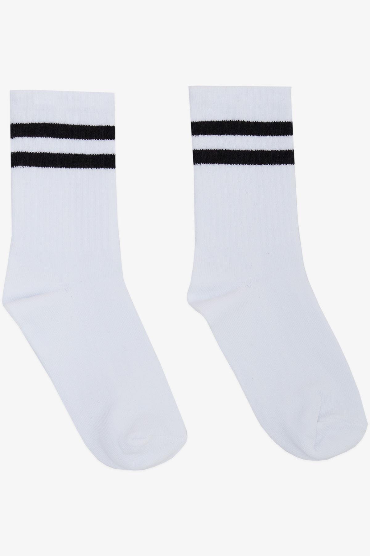 Katamino Erkek Çocuk Soket Çorap Çizgili Beyaz (5-14 Yaş)