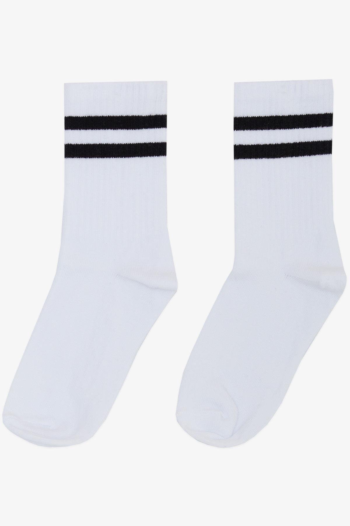 Katamino Erkek Çocuk Soket Çorap Çizgili Beyaz (5-14 Yaş)