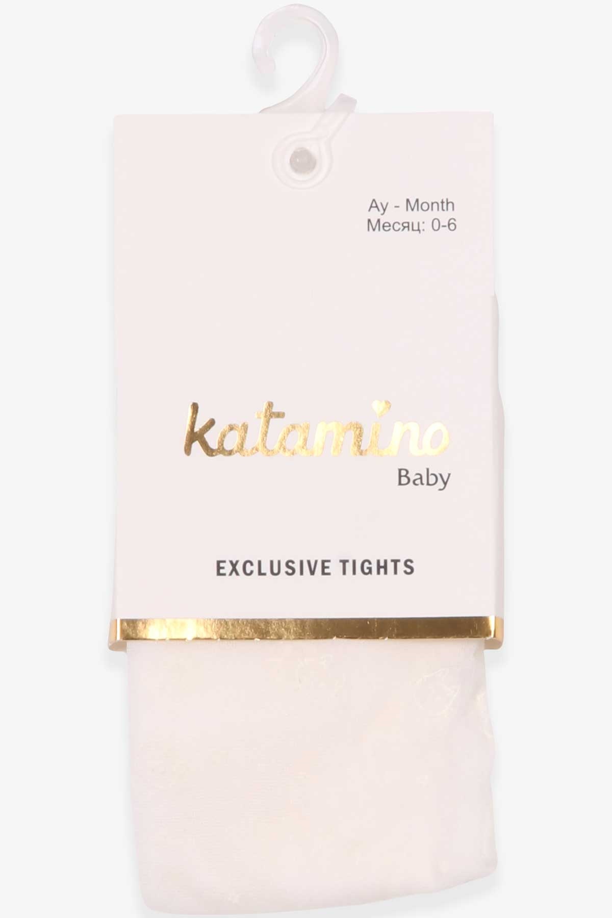 Katamino Kız Bebek Külotlu Çorap Kedi Desenli Ekru (6 Ay-1.5 Yaş)