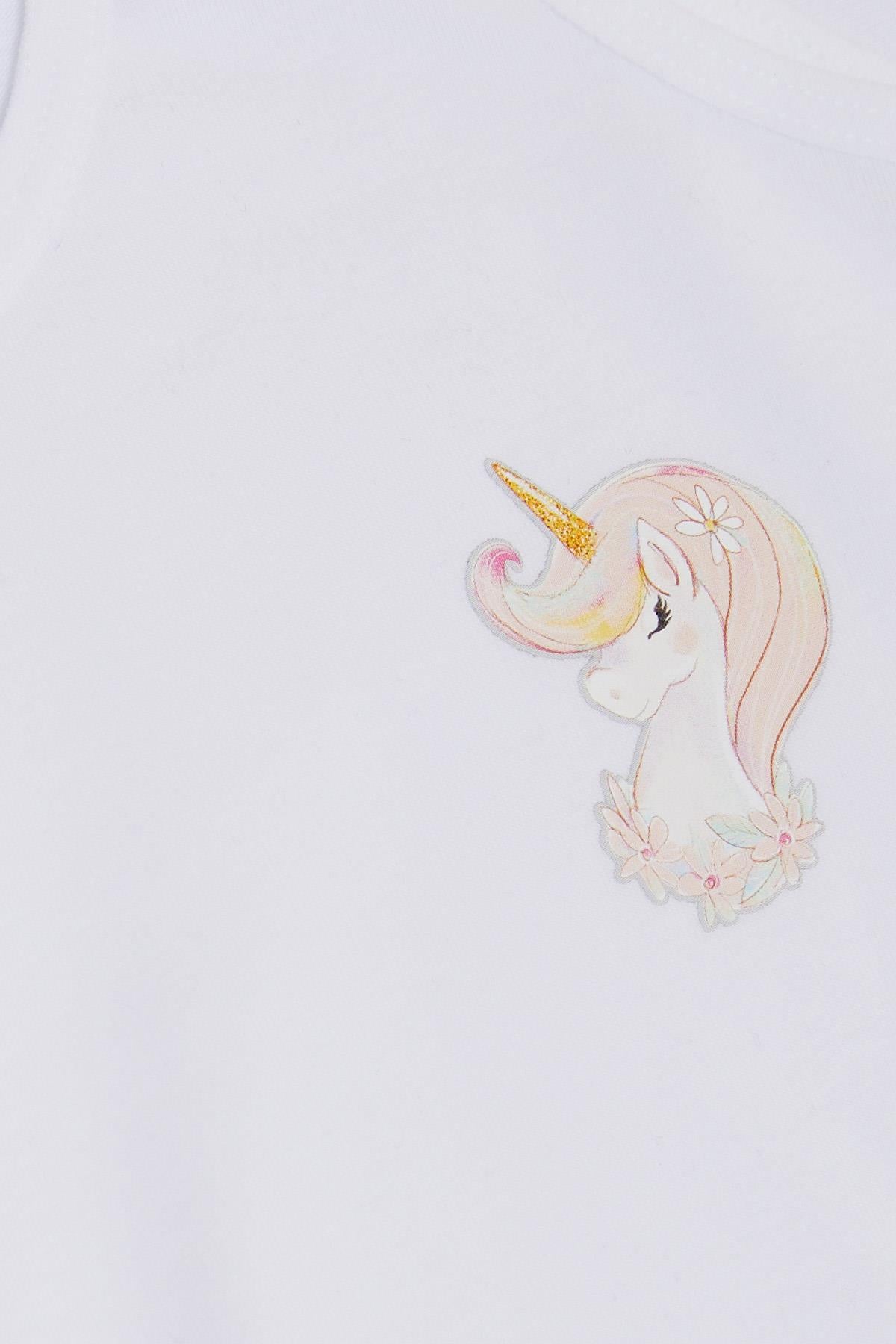 KATAMİNO Kız Çocuk Atlet & Slip Takım Sevimli Unicorn Baskılı Beyaz (1-10 Yaş)