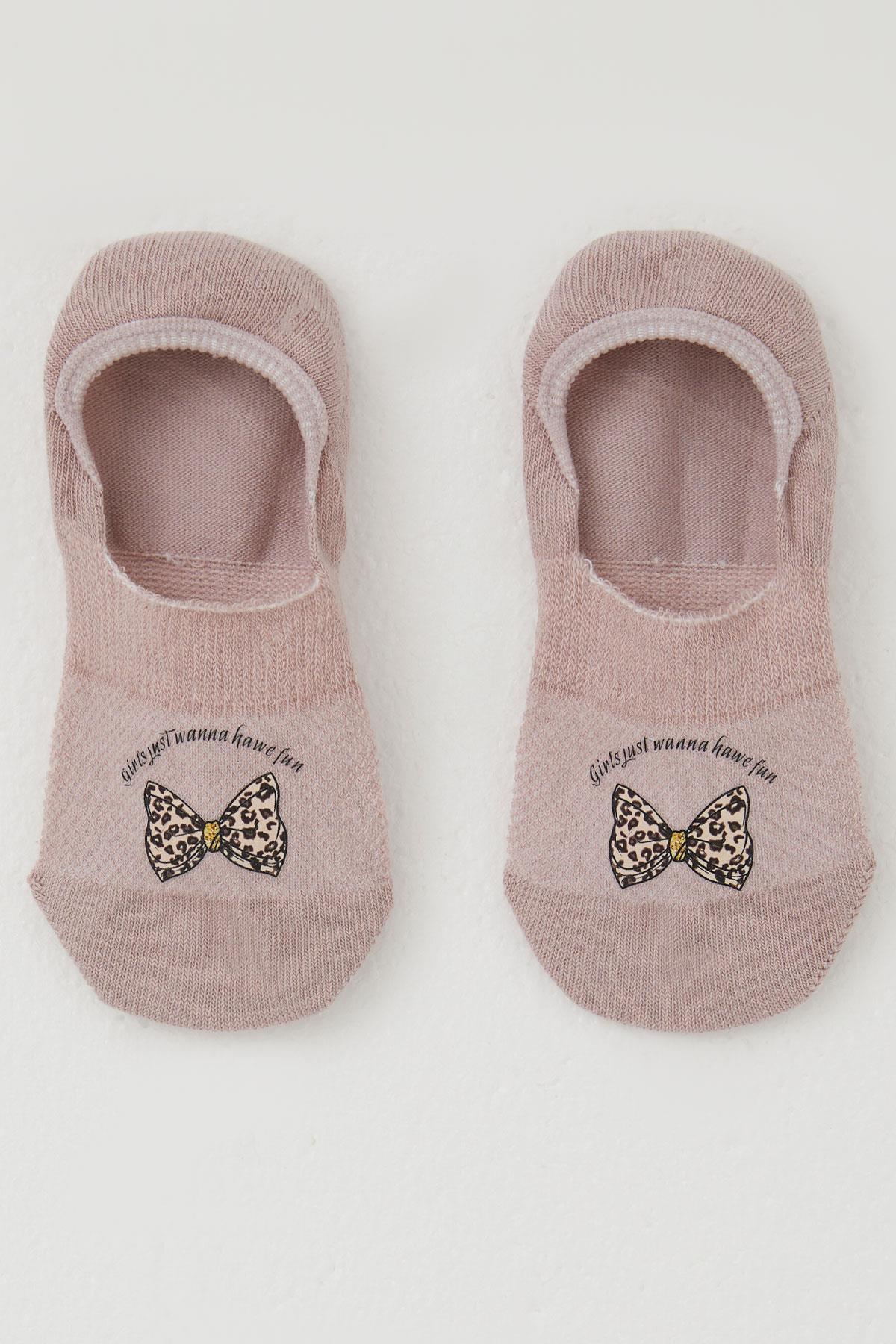 Katamino Kız Çocuk Babet Çorap Fiyonk Baskılı Gülkurusu (5-14 Yaş)