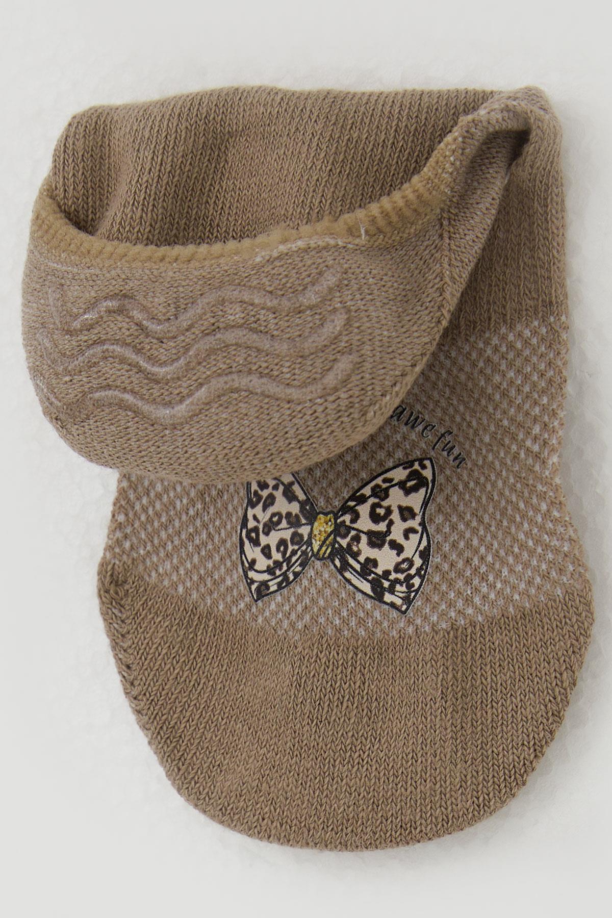 Katamino Kız Çocuk Babet Çorap Fiyonk Baskılı Kahverengi (5-14 Yaş)