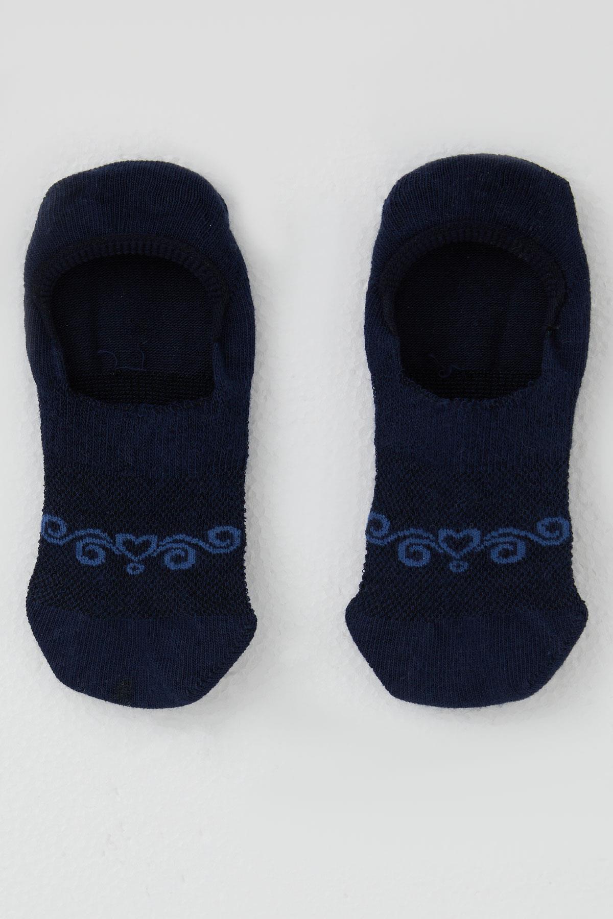 Katamino Kız Çocuk Babet Çorap Kalp Baskılı Lacivert (7-12 Yaş)