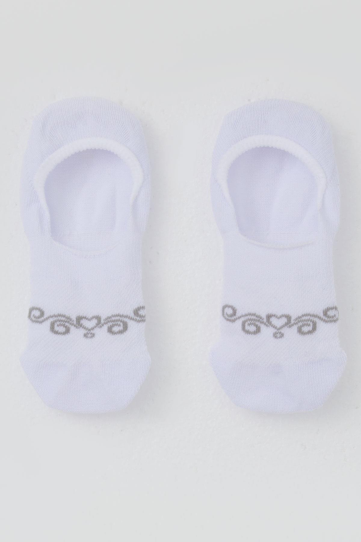 Katamino Kız Çocuk Babet Çorap Kalp Baskılı Beyaz (7-12 Yaş)