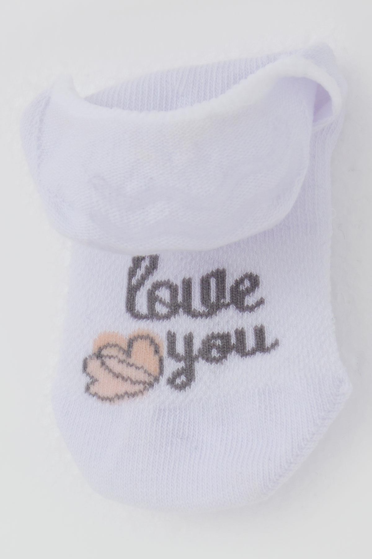 Katamino Kız Çocuk Babet Çorap Sevgi Temalı Kalp Baskılı Beyaz (5-14 Yaş)