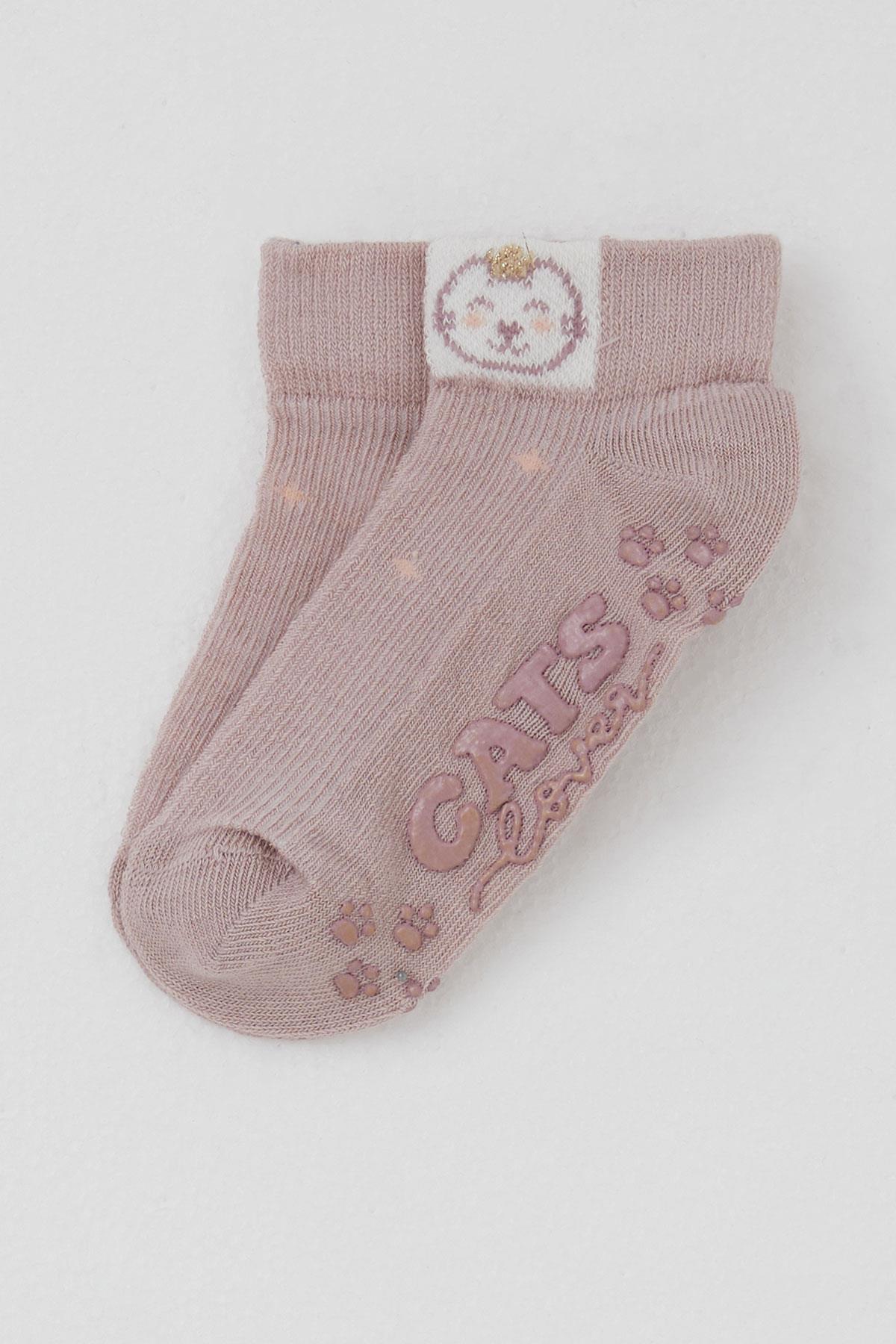 Katamino Kız Çocuk Çorap Abs li Sevimli Ayıcık Baskılı Gülkurusu (1-6 Yaş)