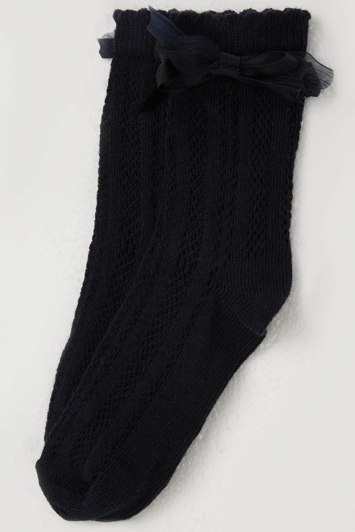 Katamino Kız Çocuk File Soket Çorap Bilek Kısmı Fiyonk Aksesuarlı Lacivert (7-8 Yaş)