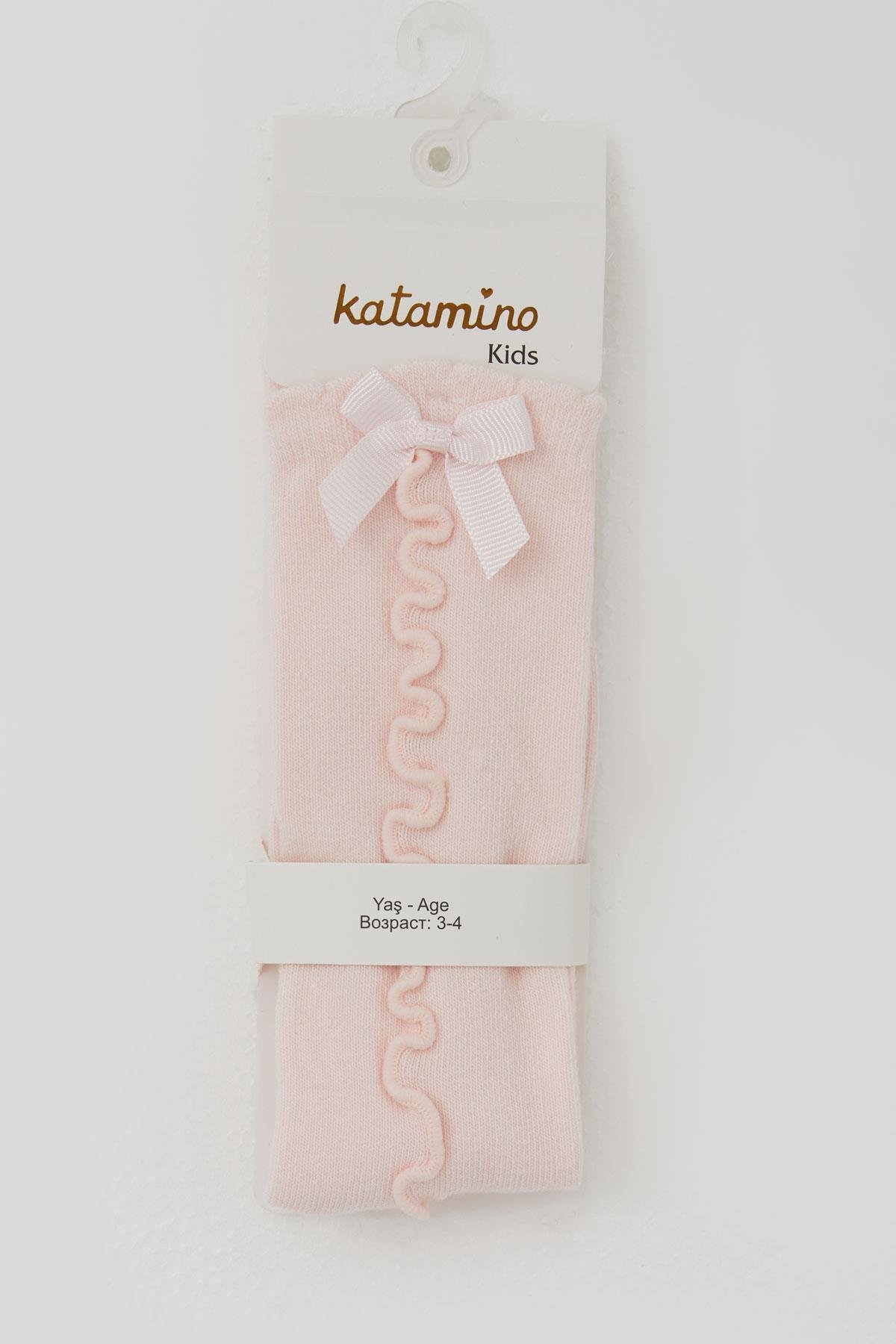 Katamino Kız Çocuk Golf Çorap Bilek Kısmı Fiyon Aksesuarlı Pembe (1-8 Yaş)