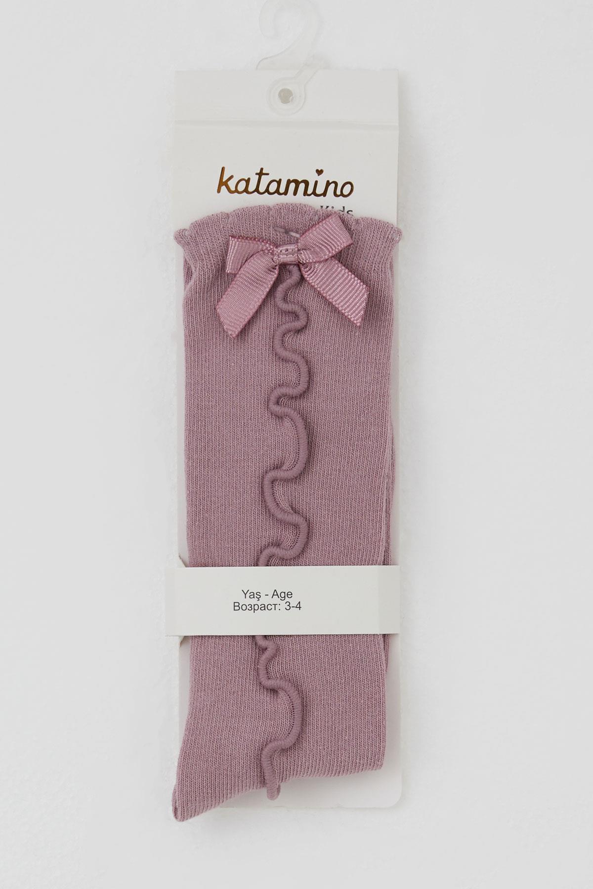 Katamino Kız Çocuk Golf Çorap Bilek Kısmı Fiyon Aksesuarlı Gülkurusu (1-8 Yaş)