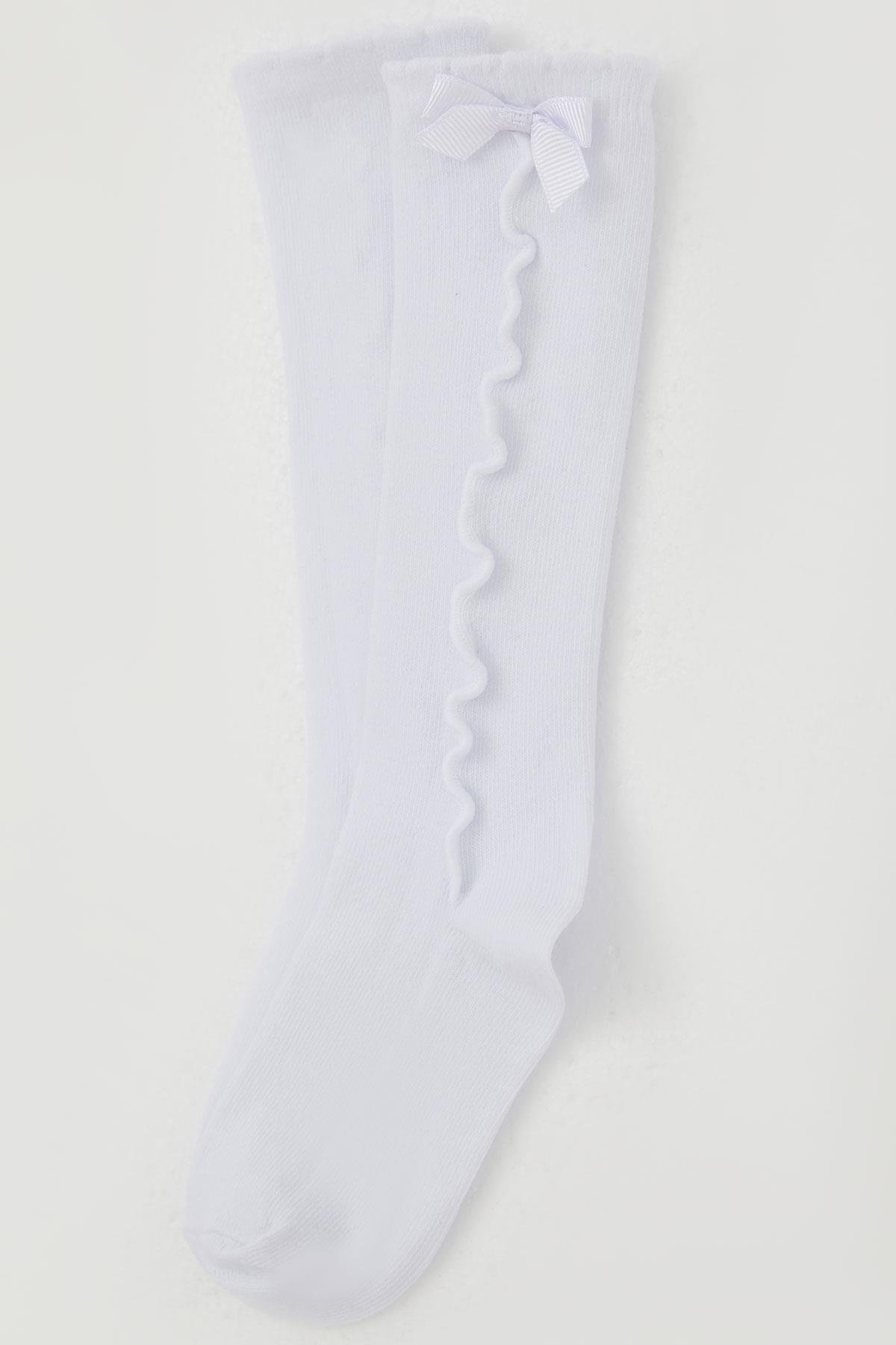 Katamino Kız Çocuk Golf Çorap Bilek Kısmı Fiyon Aksesuarlı Beyaz (1-8 Yaş)