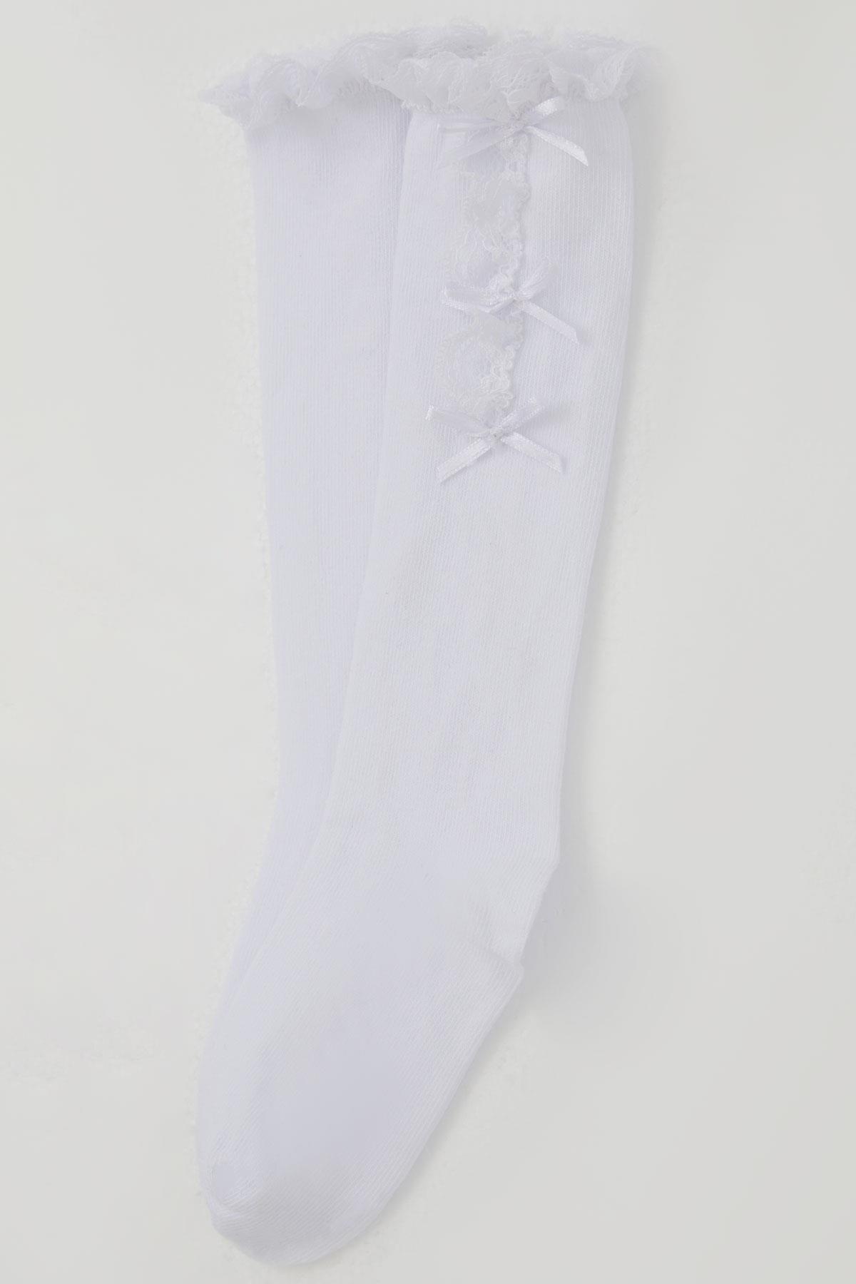 Katamino Kız Çocuk Golf Çorap Fiyonk Aksesuarlı Dantelli Beyaz (1-8 Yaş)