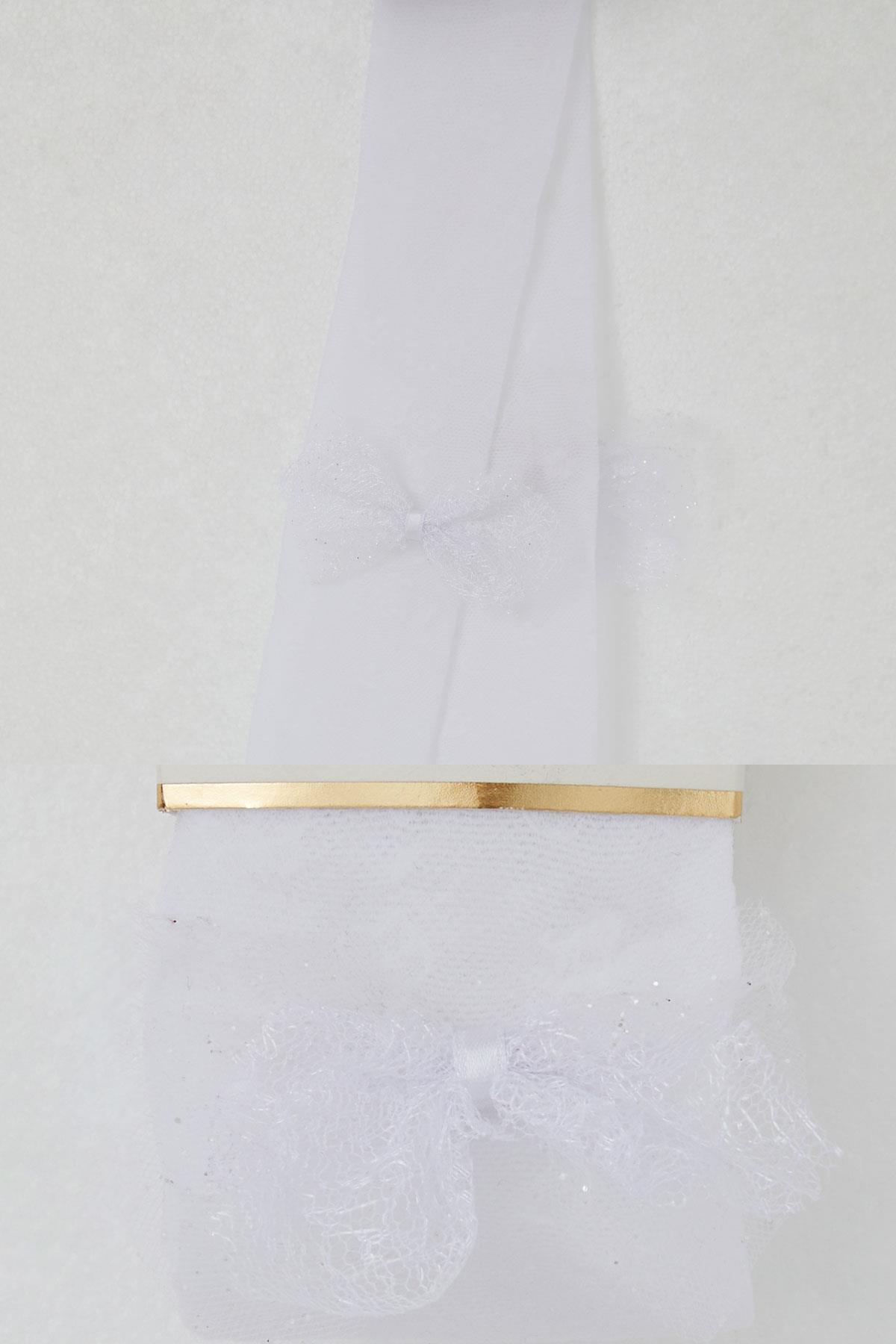 Katamino Kız Çocuk İnce Külotlu Çorap Çiçek Desenli Tül Fiyonk Aksesuarlı Beyaz (1-12 Yaş)