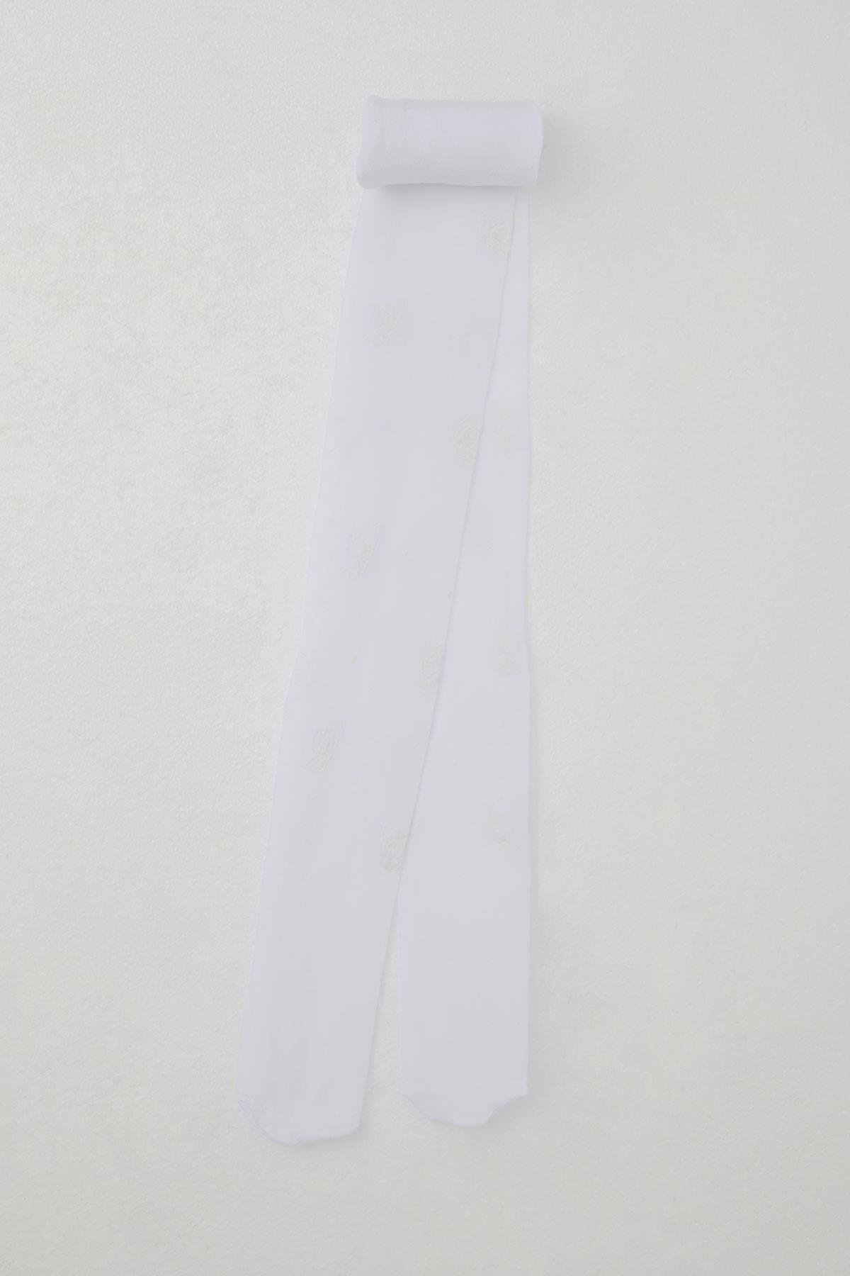 Katamino Kız Çocuk Külotlu Çorap İnce Kelebek Baskılı Beyaz (3-6 Yaş)