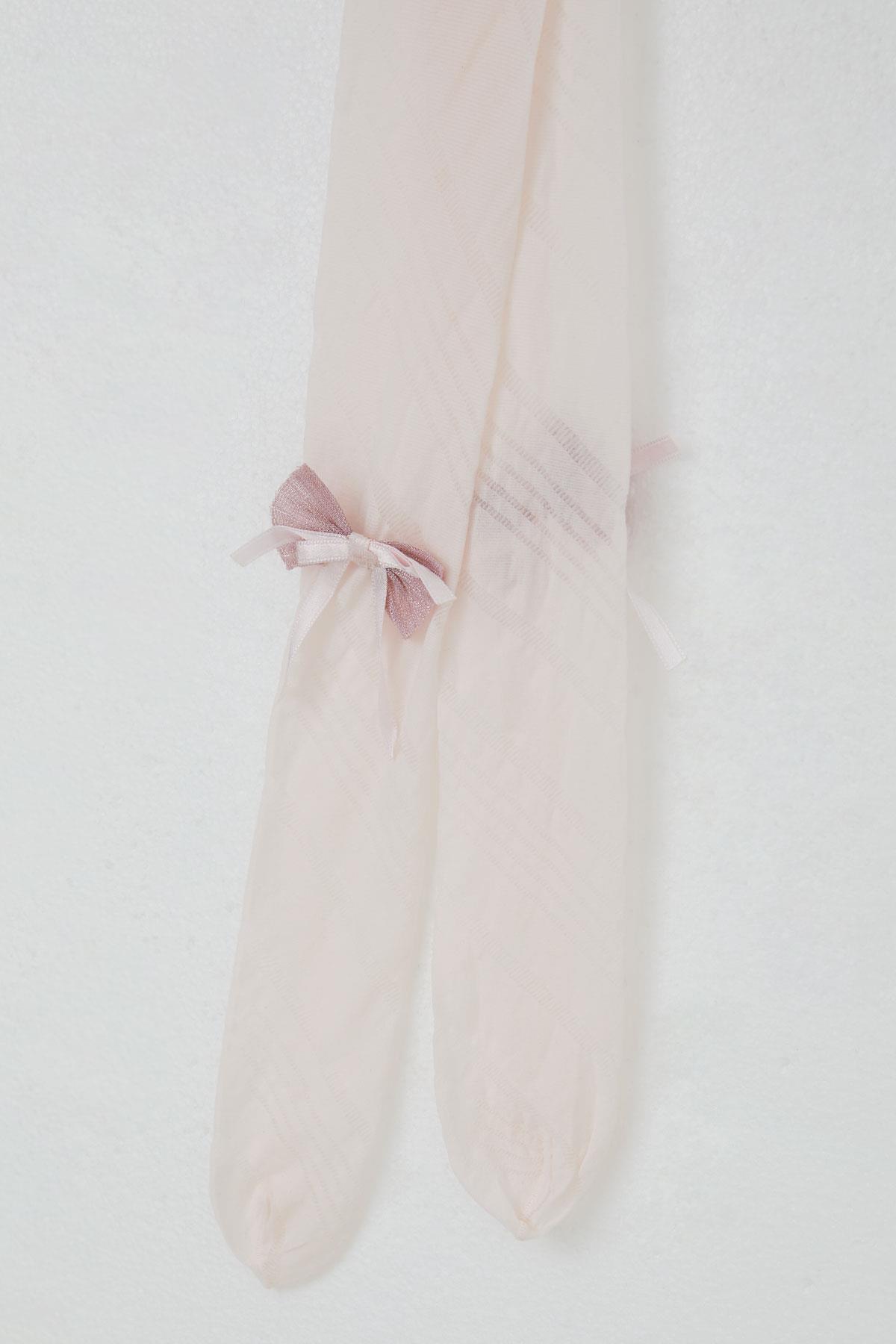 Katamino Kız Çocuk Külotlu Çorap İnce Fiyonk Aksesuarlı Pembe (3-6 Yaş)