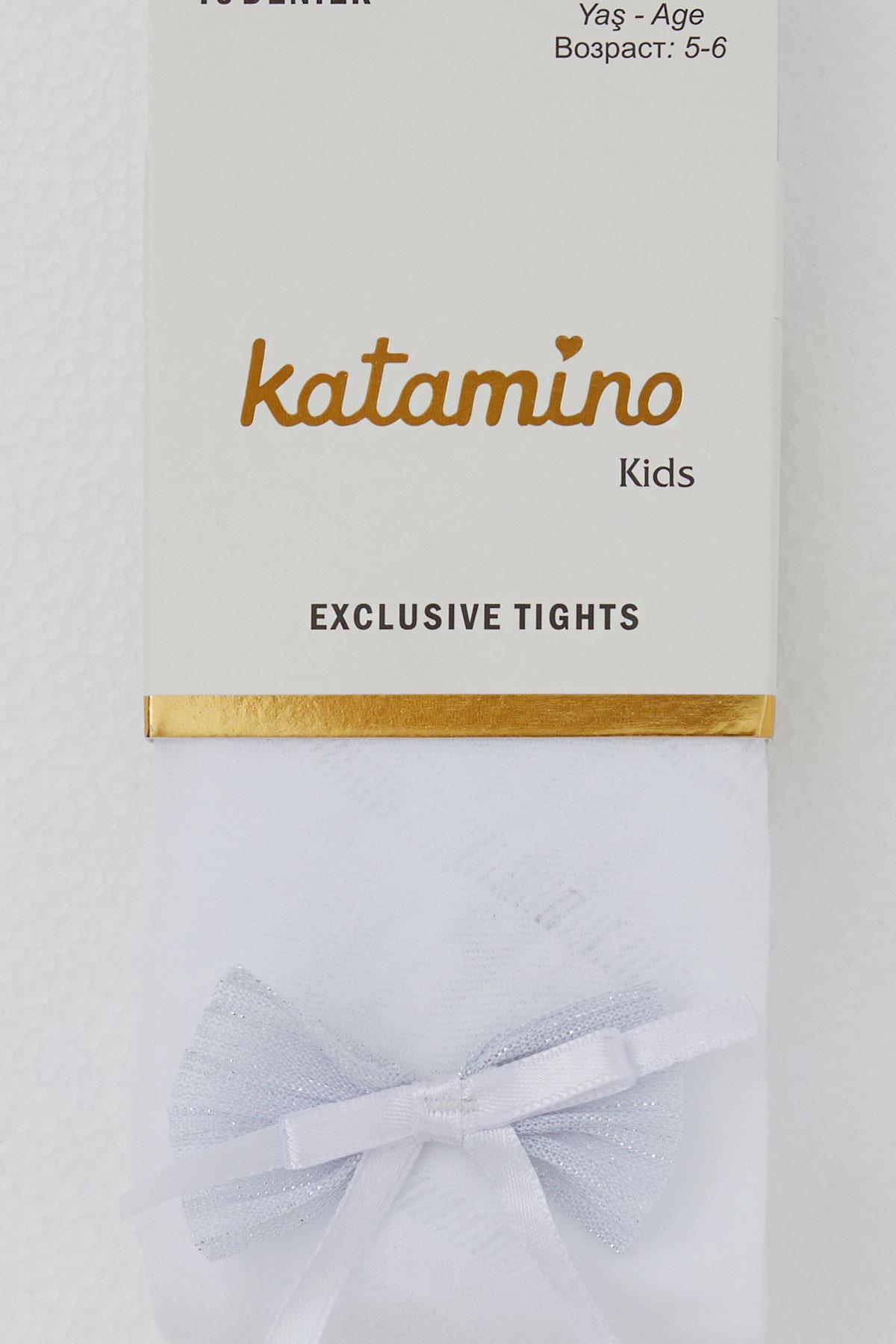 Katamino Kız Çocuk Külotlu Çorap İnce Fiyonk Aksesuarlı Beyaz (3-12 Yaş)